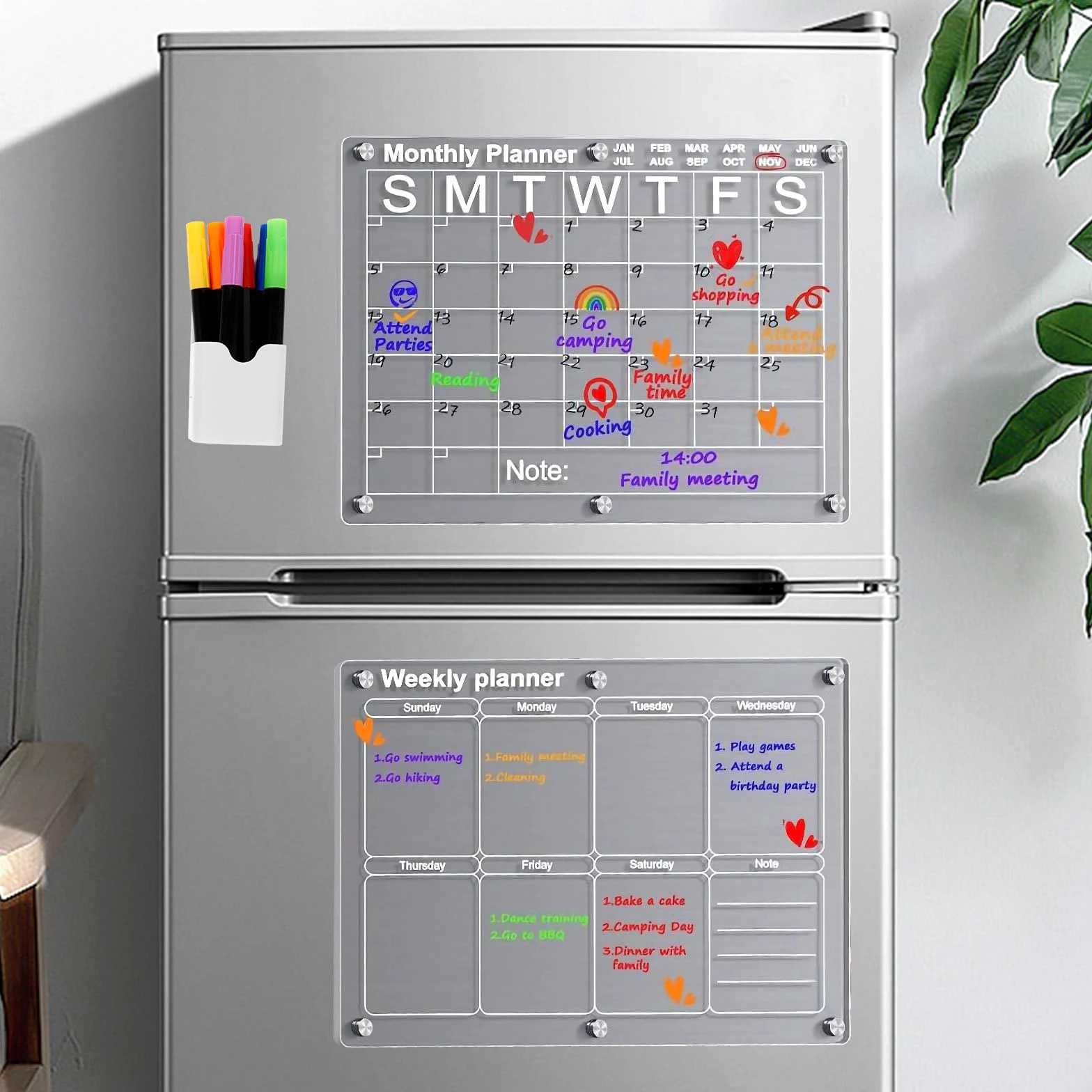 COHEALI Calendario Magnetico Cancellabile in Acrilico per Frigorifero Layout Mensile e Settimanale, Lavagna Memo Trasparente per Pianificazione e Appunti