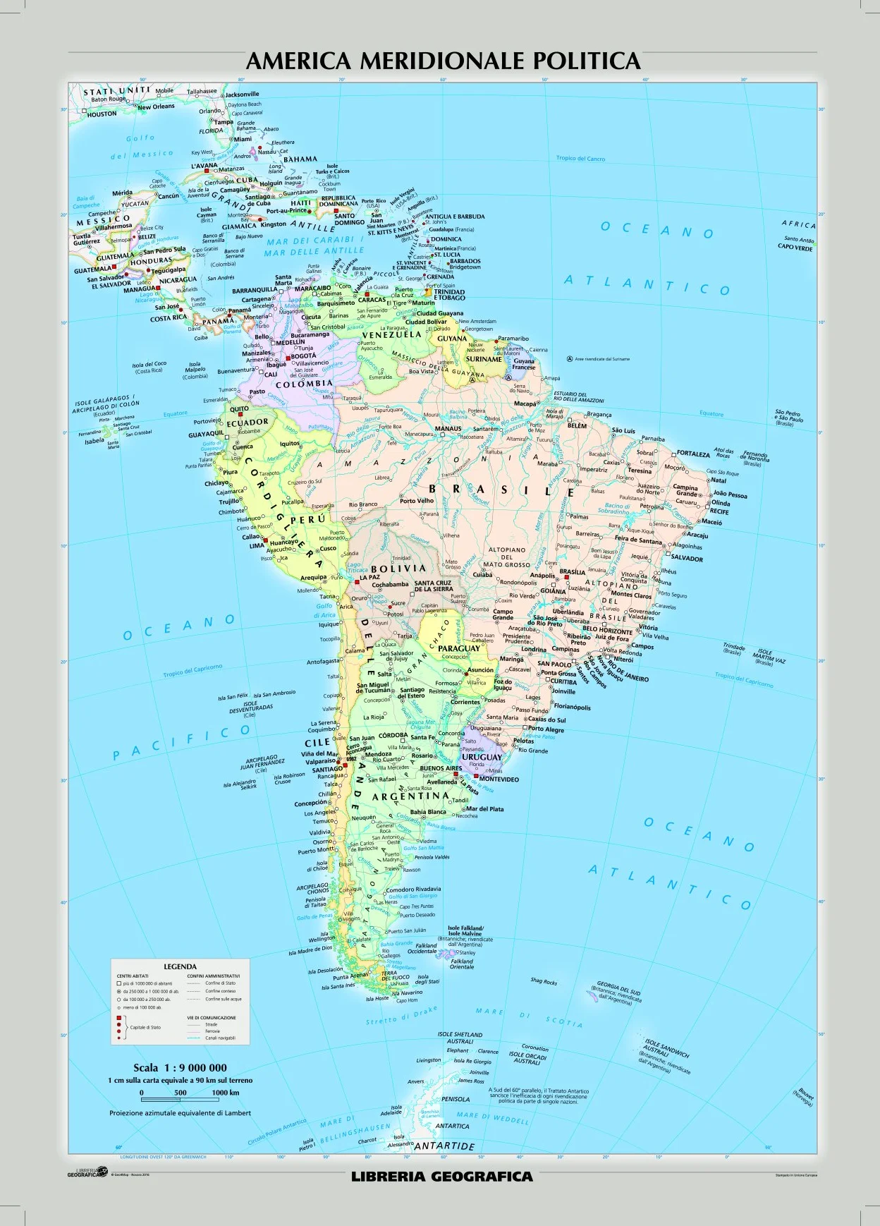 Sud America fisica e politica - Carta Murale