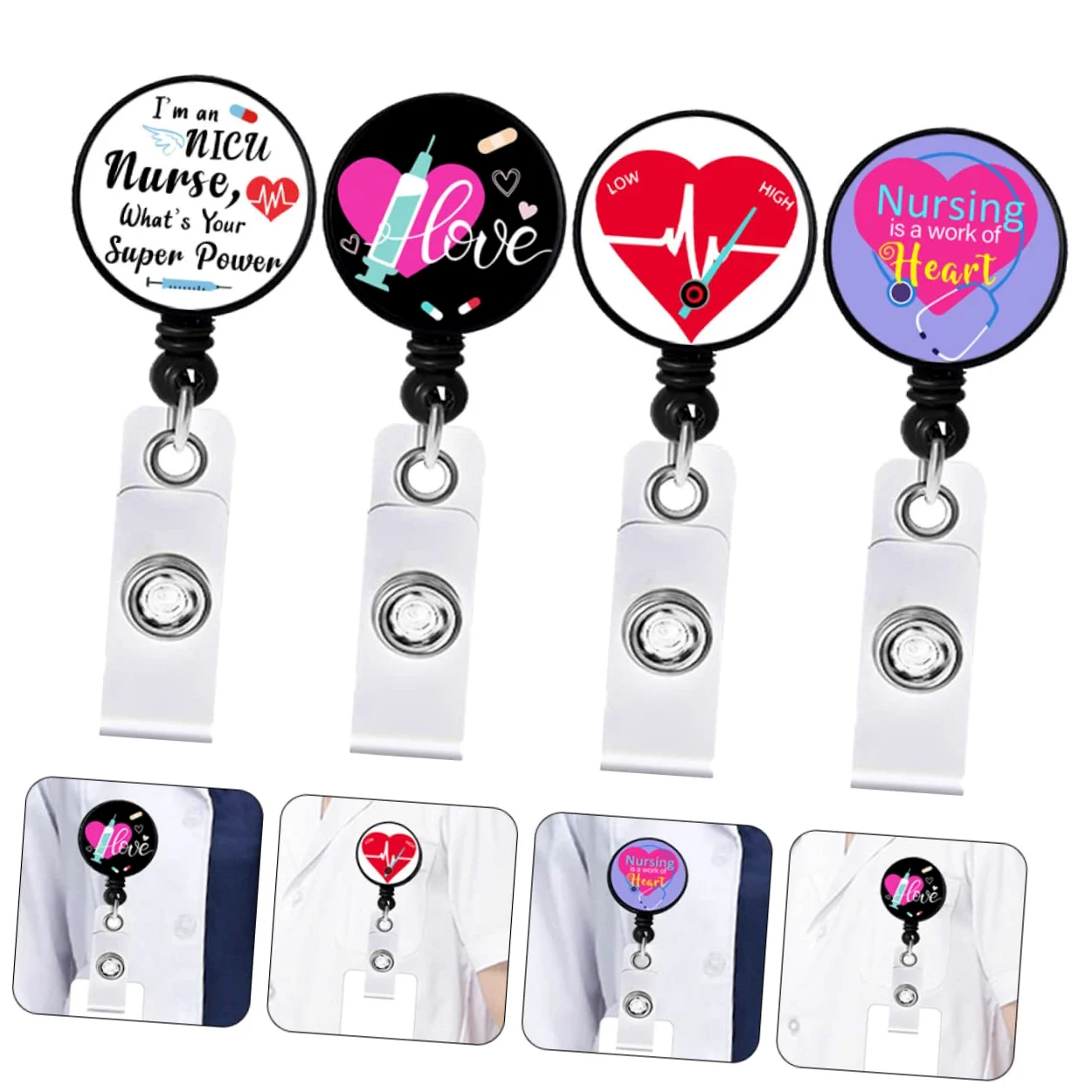 VILLCASE 4 Set Essenziale Per Il Personale Medico: Porta Badge Retrattile Con Bobina Per Carta 4 Pezzi*4