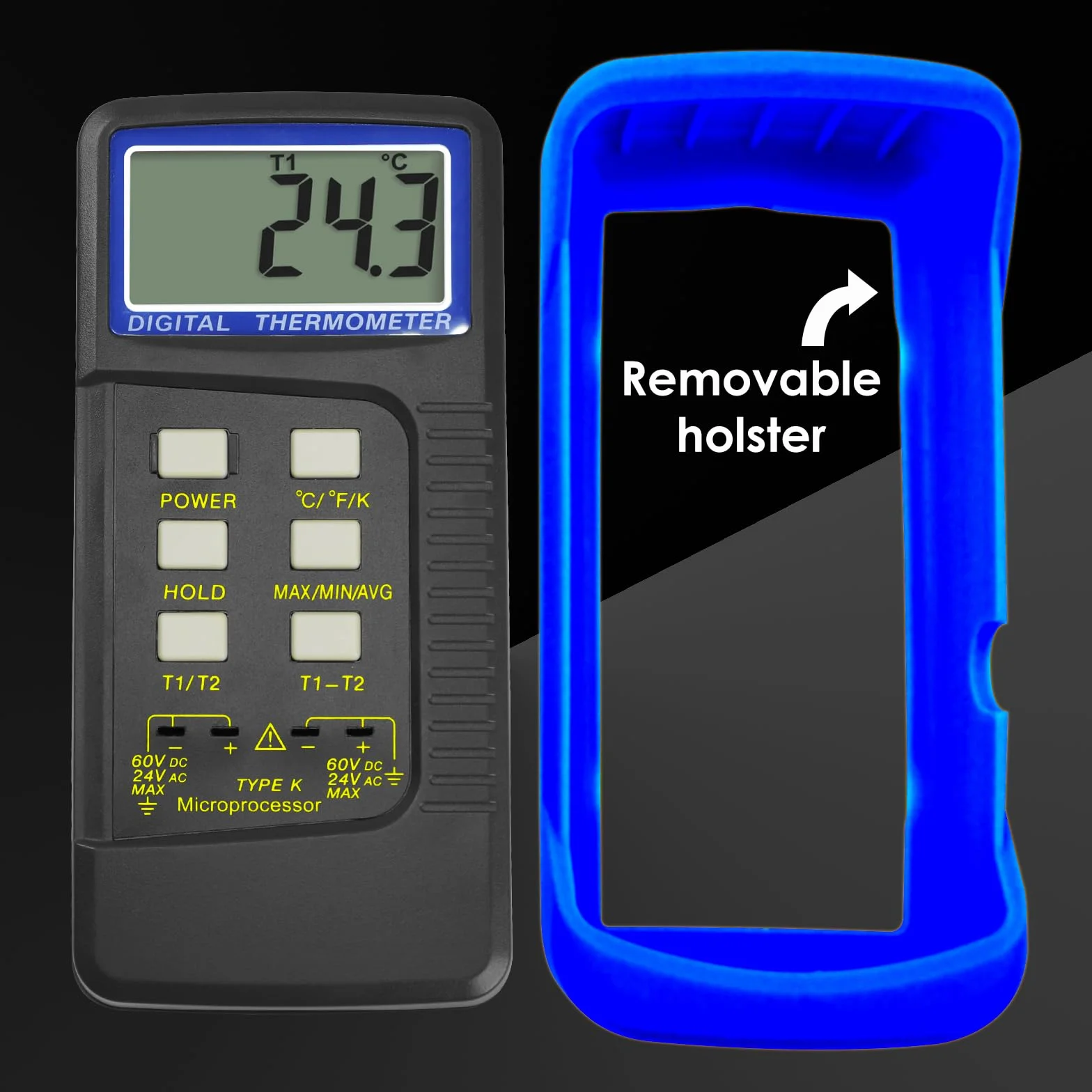 Termometro Digitale Tipo K Termocoppia Doppio Canale 4 Sonde Cablate Acciaio Inossidabile -50~1300°C Tester Portatile