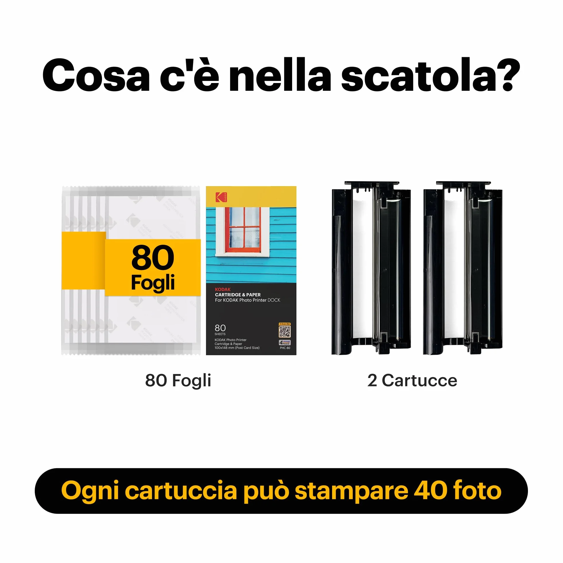 KODAK 4PASS (10x15cm) Cartucce per Stampante Fotografia Dock & Dock Plus, 80 Fogli