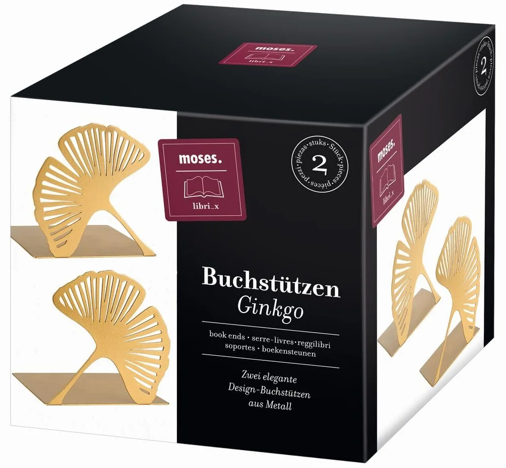 Moses. Libri_x Gingko Set di 2 Fermalibri Decorativi in Metallo Dorato Look Cut-Out
