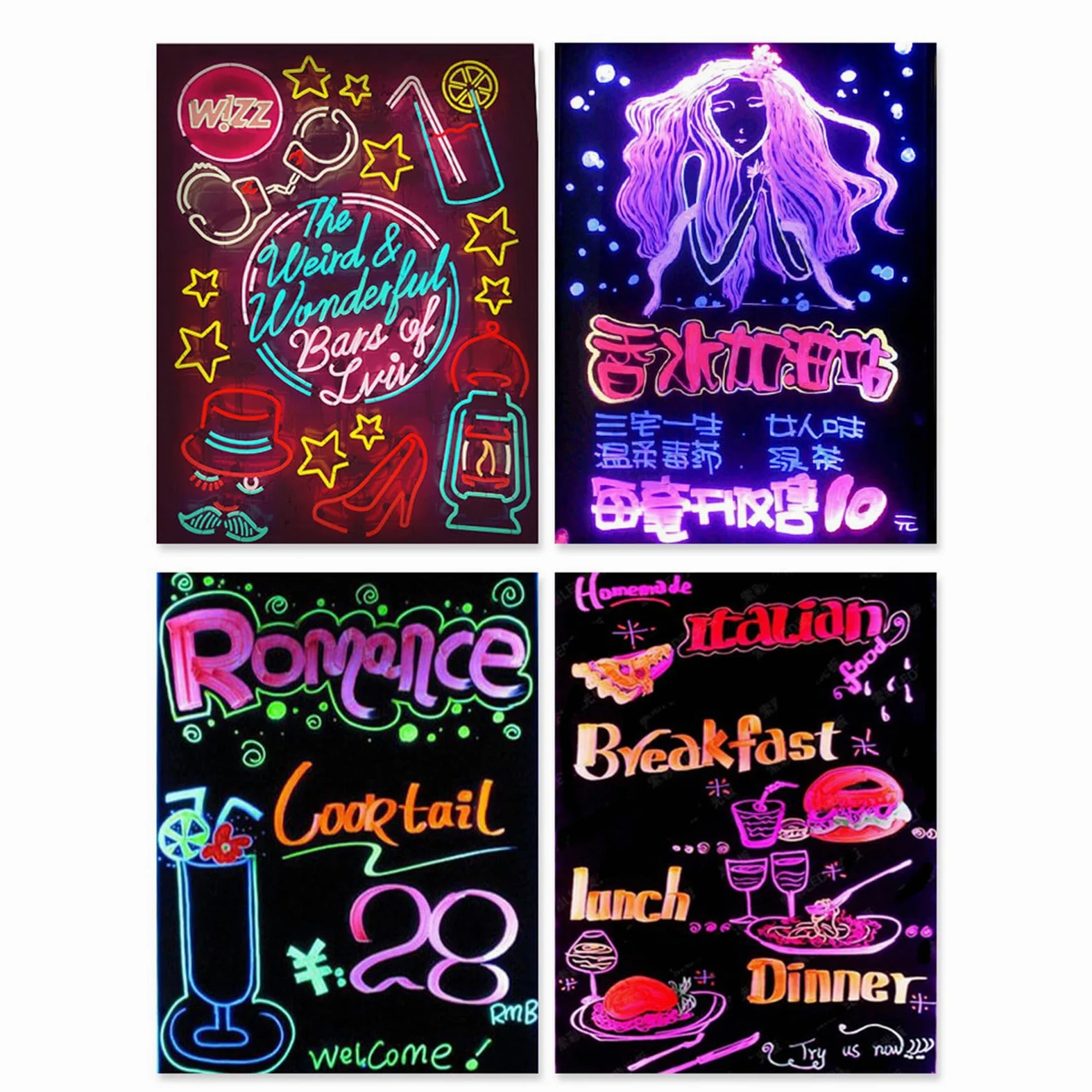 Set 8 pennarelli fluorescenti cancellabili a gesso solubile in acqua per scrivere disegni lavagna in vetro, set pennarelli cancellabili a LED in acrilico