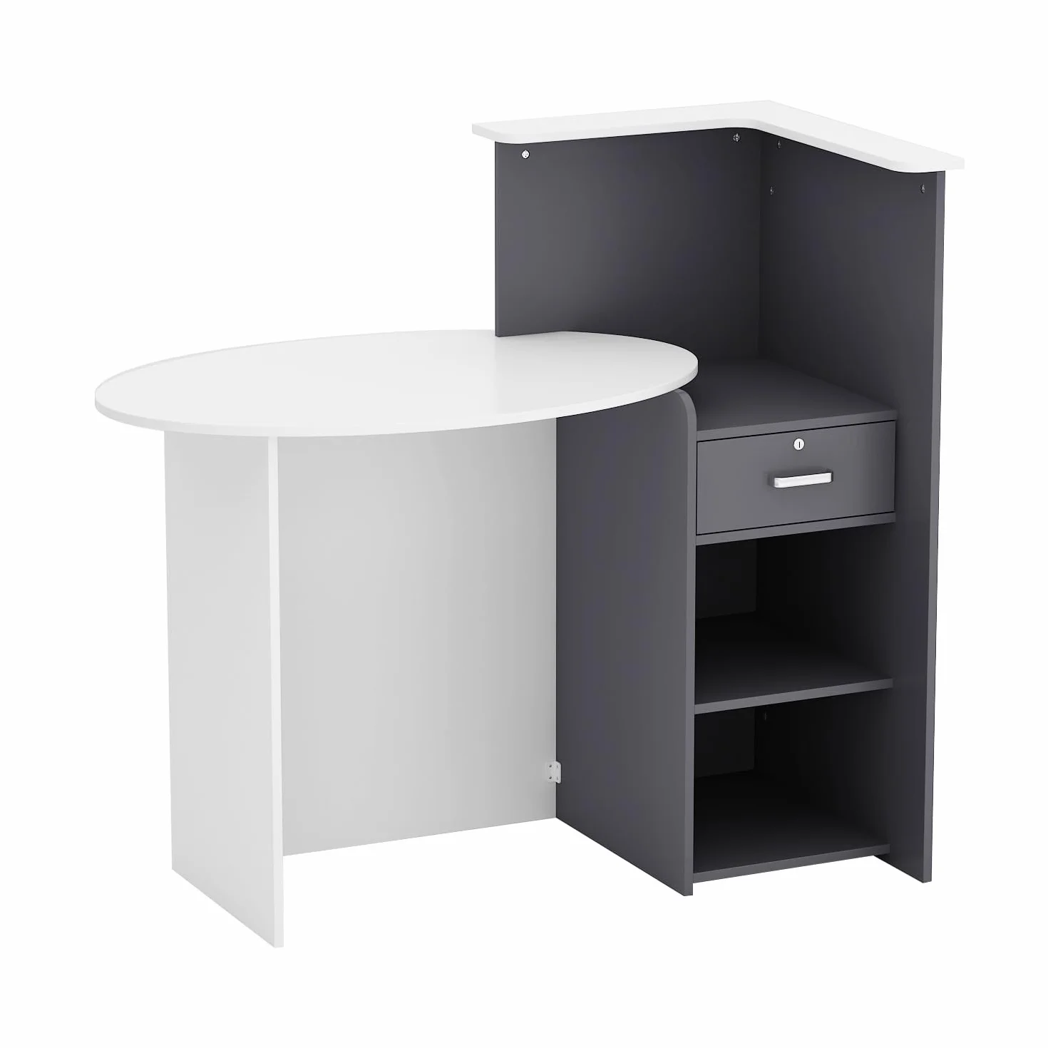 Banco reception Cassettiera con ripiano e cassetto, bancone patchwork nero-grigio, MDF, 40 x 121 x 110 cm