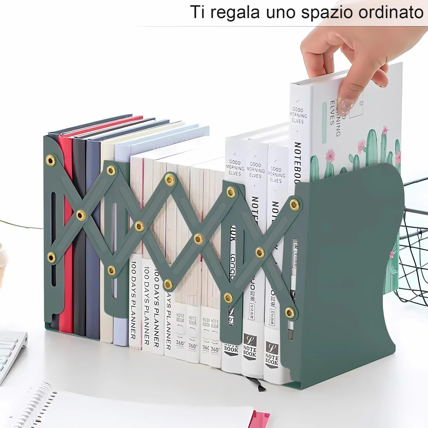 DARUITE Regolabili in Metallo Antiscivolo Fermalibri Biblioteca Verde 50 cm