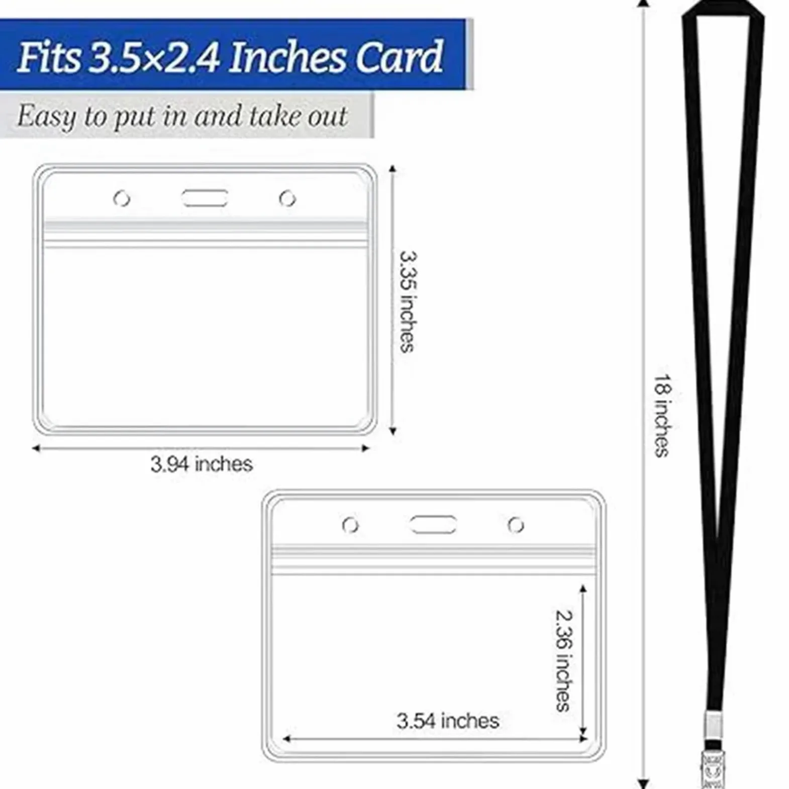Porta badge, 50 pezzi, trasparente, con clip in metallo, per badge identificativi, badge, badge e carte di lavoro, impermeabile, per studenti, carte di credito
