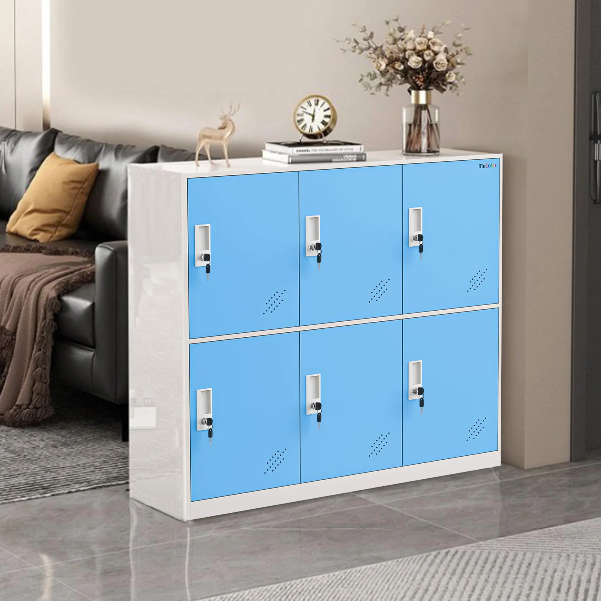 MECOLOR Armadietto portaoggetti per dipendenti, armadietto in metallo per ufficio, armadietti da palestra, armadietto in acciaio con serratura per la casa... (6D, blu)