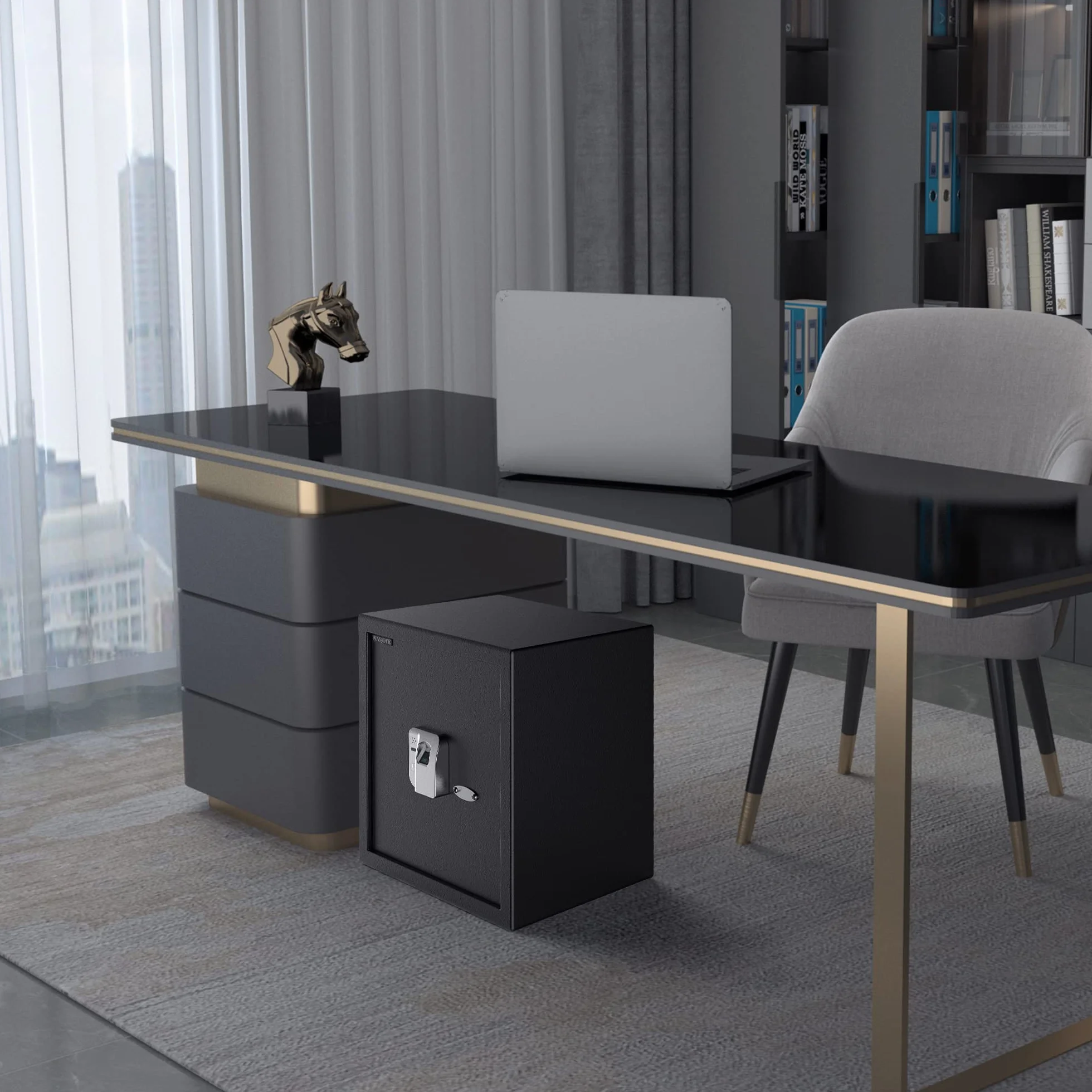 WASJOYE Cassaforte per Impronte Digitali, Cassaforte Biometrica con Chiave, Cassaforte Elettronica Automatica con Identificazione delle Dita, Cassetta di Sicurezza per Casa Hotel Ufficio, 38.08L