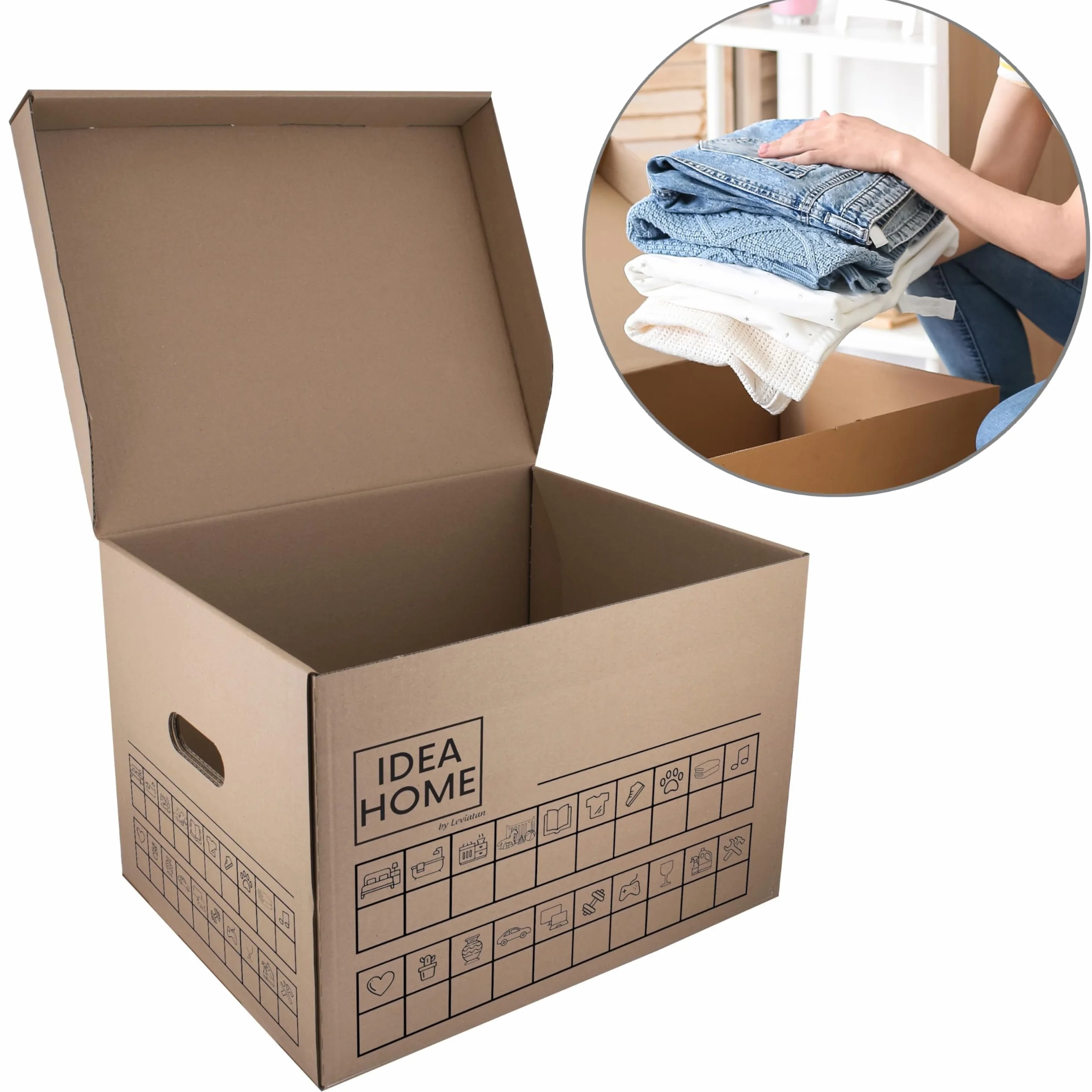 IDEA HOME MOOVE Scatole Trasloco Set 6 – Cartoni Resistenti 5 Strati 420 g/m² con Coperchio Autochiudente – Portata 30 kg – Maniglie Ergonomiche – Etichette e Marker Inclusi