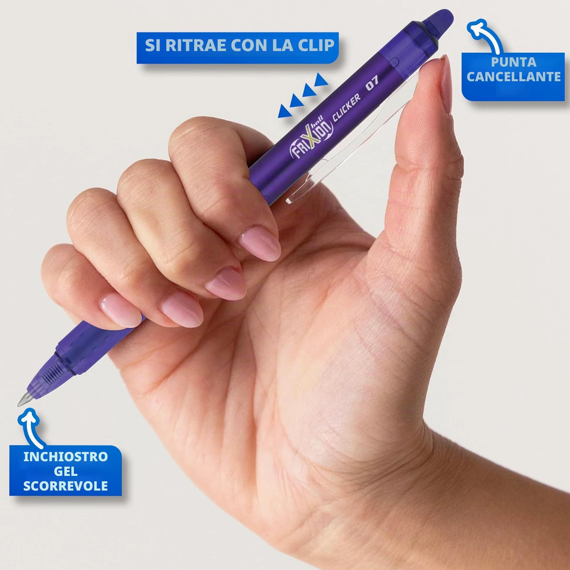 PILOT Penna 14447 FriXion Clicker Cancellabile, Ricaricabile & Retrattile Penna inchiostro gel, Punta fine, Colori assortiti, Confezione da 15