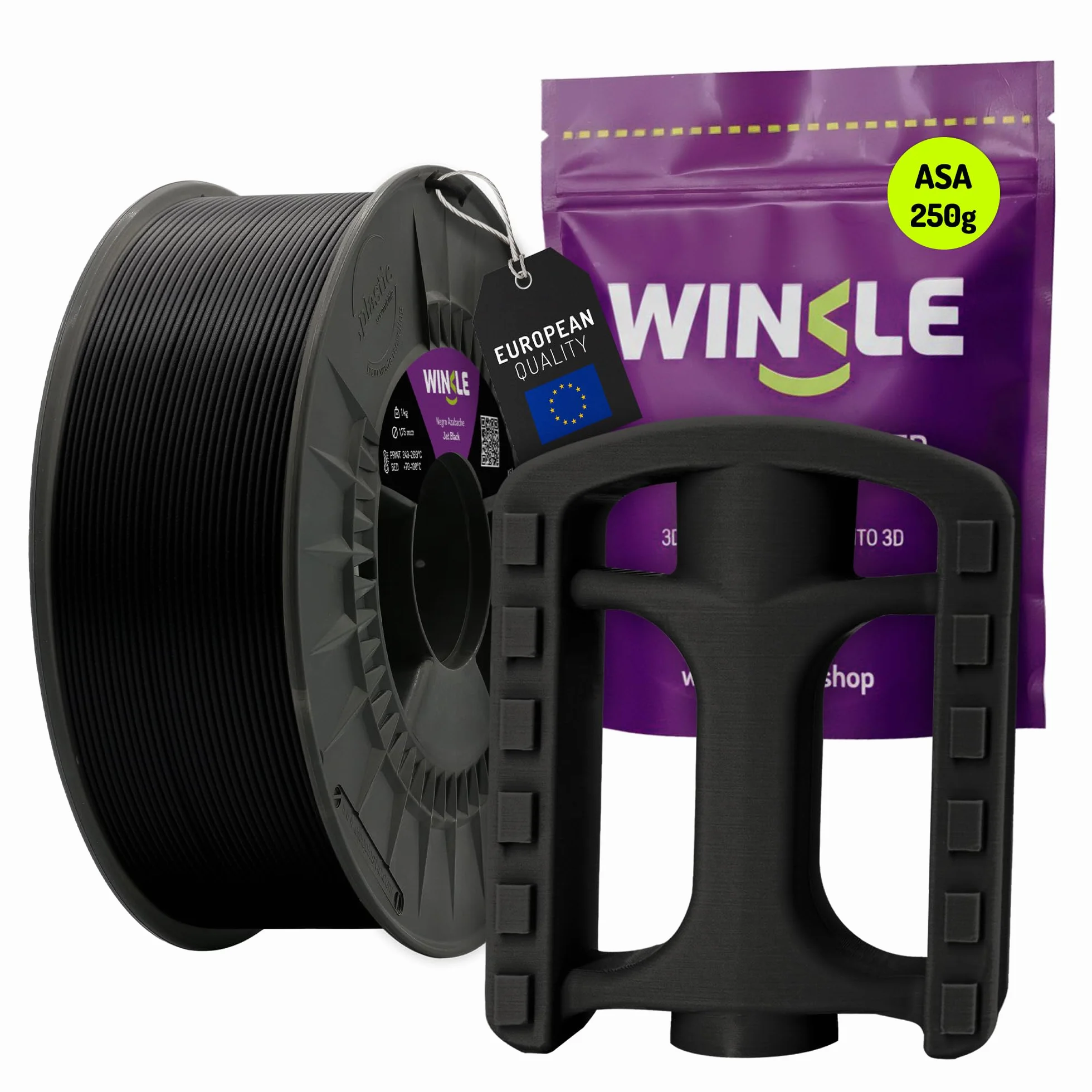 WINKLE Filamento ASA 1.75mm Nero Corvino 250g Bobina per Stampante 3D FDM Precisione Dimensionale +/- 0.05mm Resistente UV Calore
