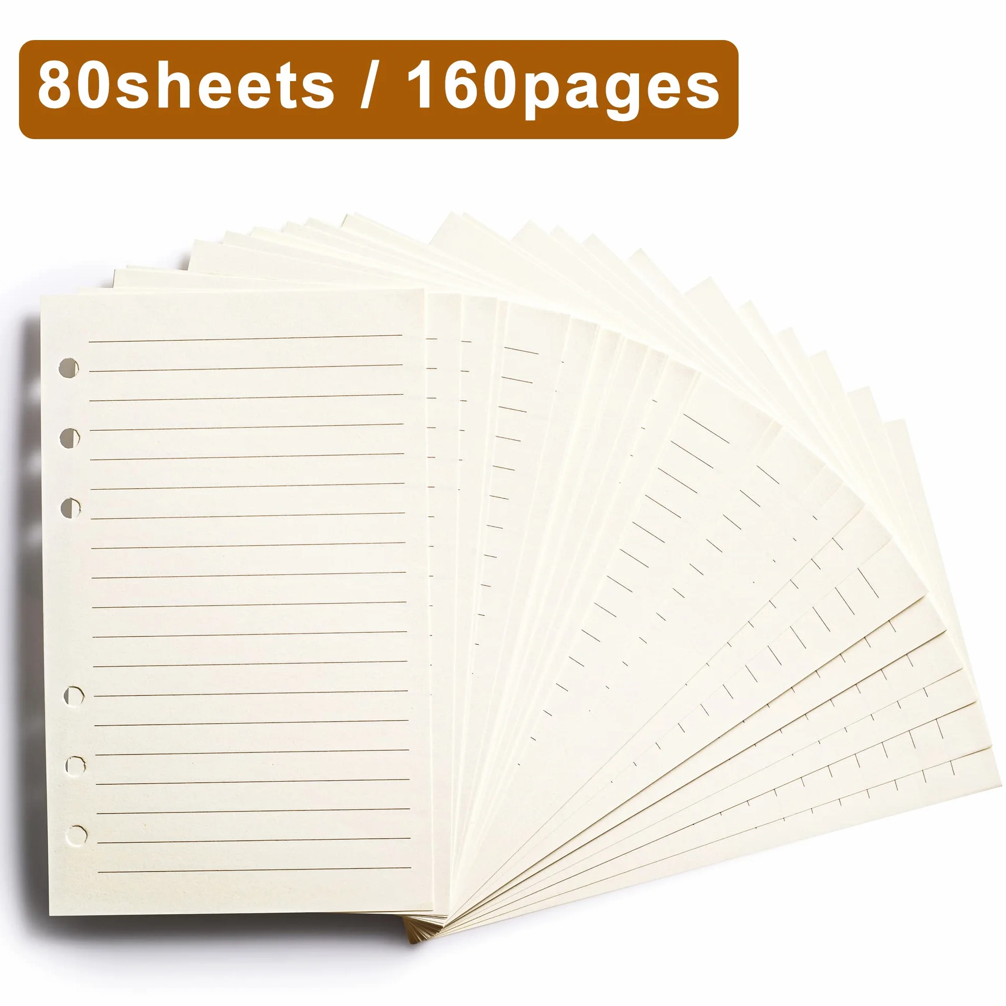 Carta di ricarica A6 righe 8 mm 80 fogli 160 pagine 10,4 x 16,8 cm beige (2)