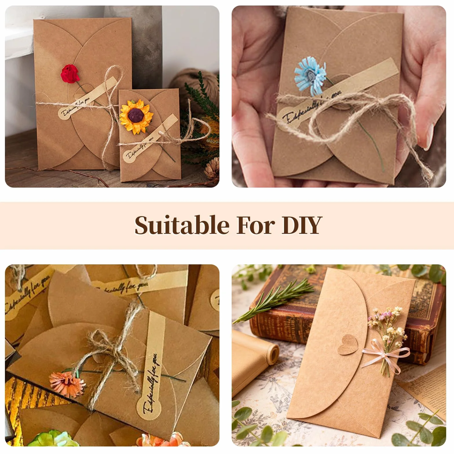 Buste in Carta Kraft 10x6 cm Fatte a Mano con Chiusura a Cuore per Natale San Valentino Matrimonio
