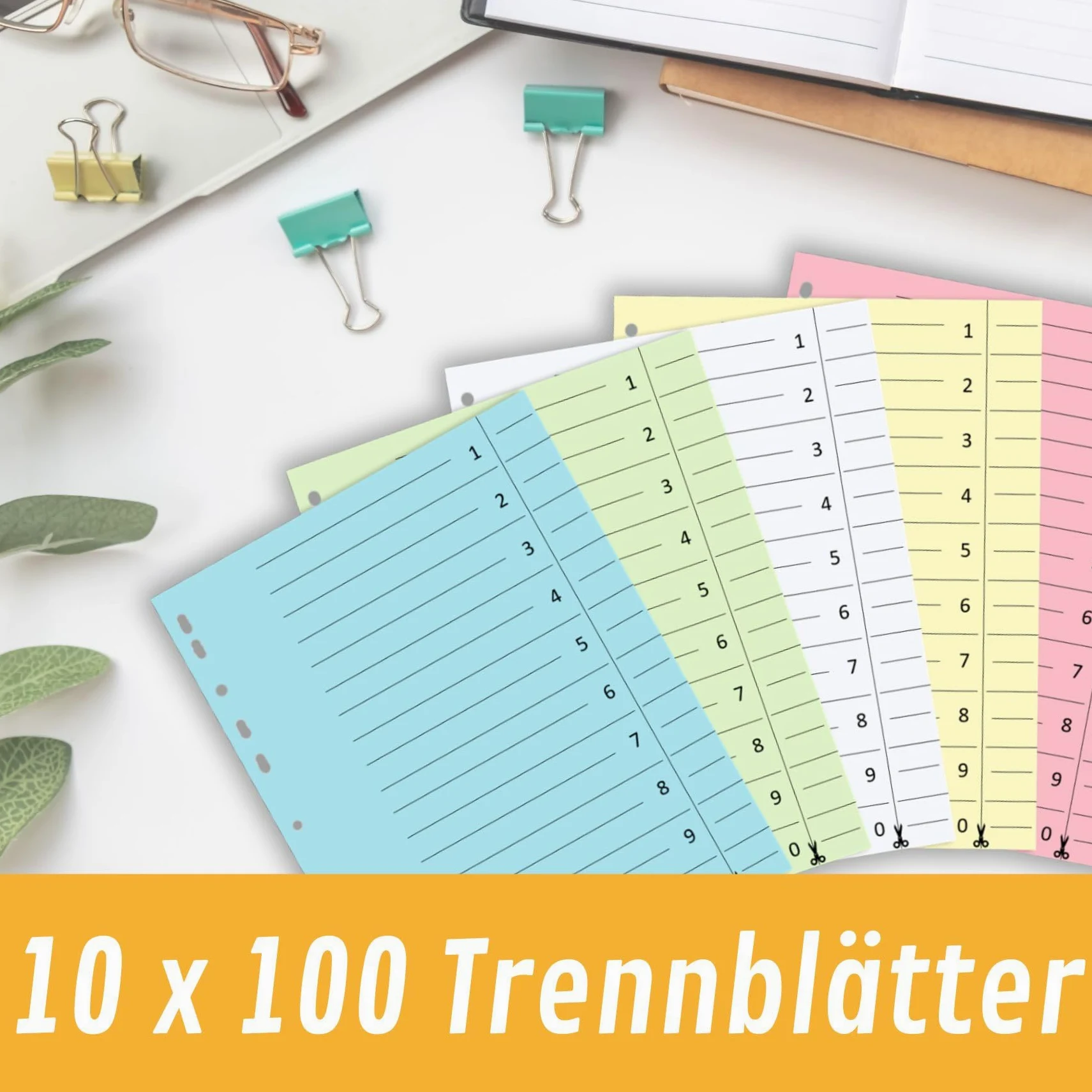 perfect line - 1.000 divisori, 5 colori pastello – carta riciclata resistente, per raccoglitori DIN A4 e raccoglitori ad anelli – per ufficio, scuola o casa – certificato Blauer Engel (10 x 100 fogli)