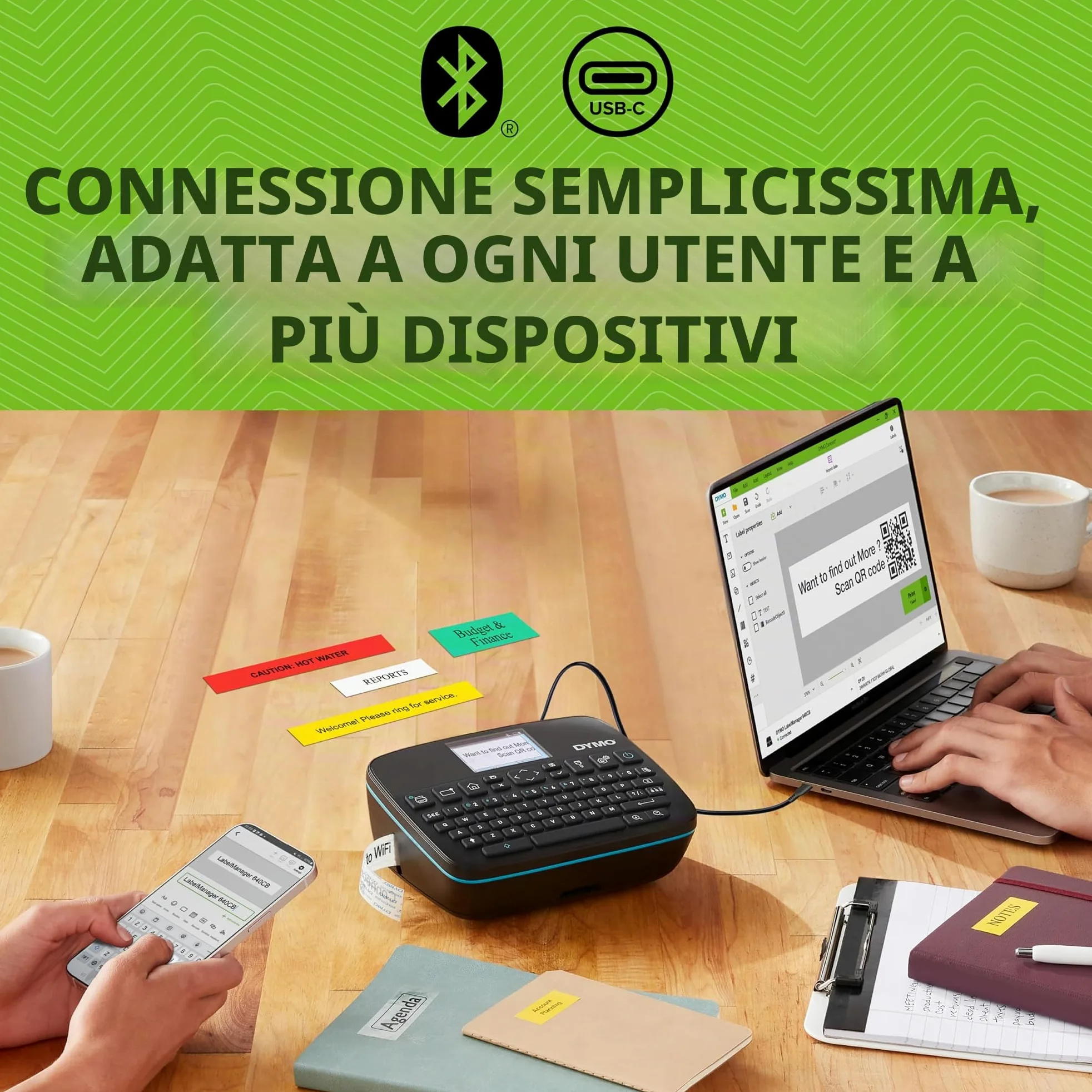 DYMO LabelManager Executive 640 CB - Etichettatrice compatta con tastiera QWERTZ, connettività Bluetooth e USB, compatibile con etichette D1
