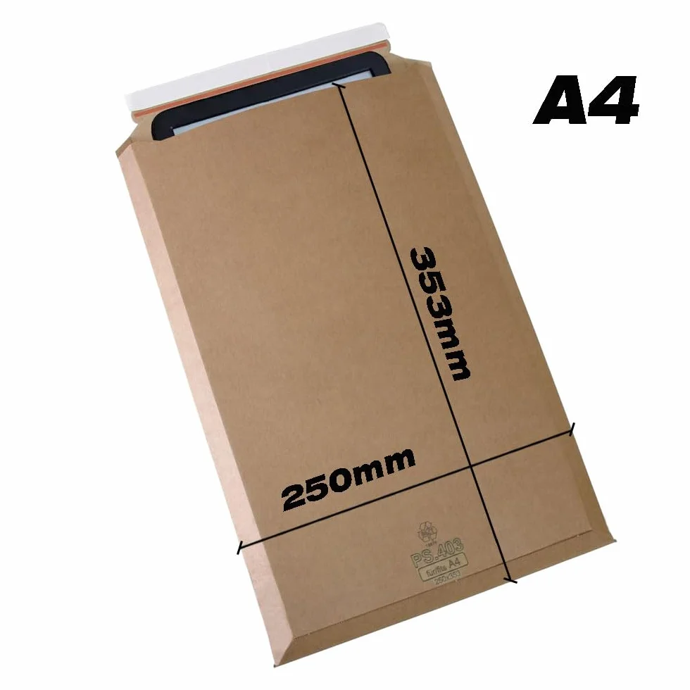 25 Buste di Spedizione A4 in Cartone Rigido Microonde 250 x 353 mm Espandibile Fino a 5 cm di Altezza Ideale per DIN Cartone 450 g/m2 Marrone Chiusura Autoadesiva (PS.403|A4)
