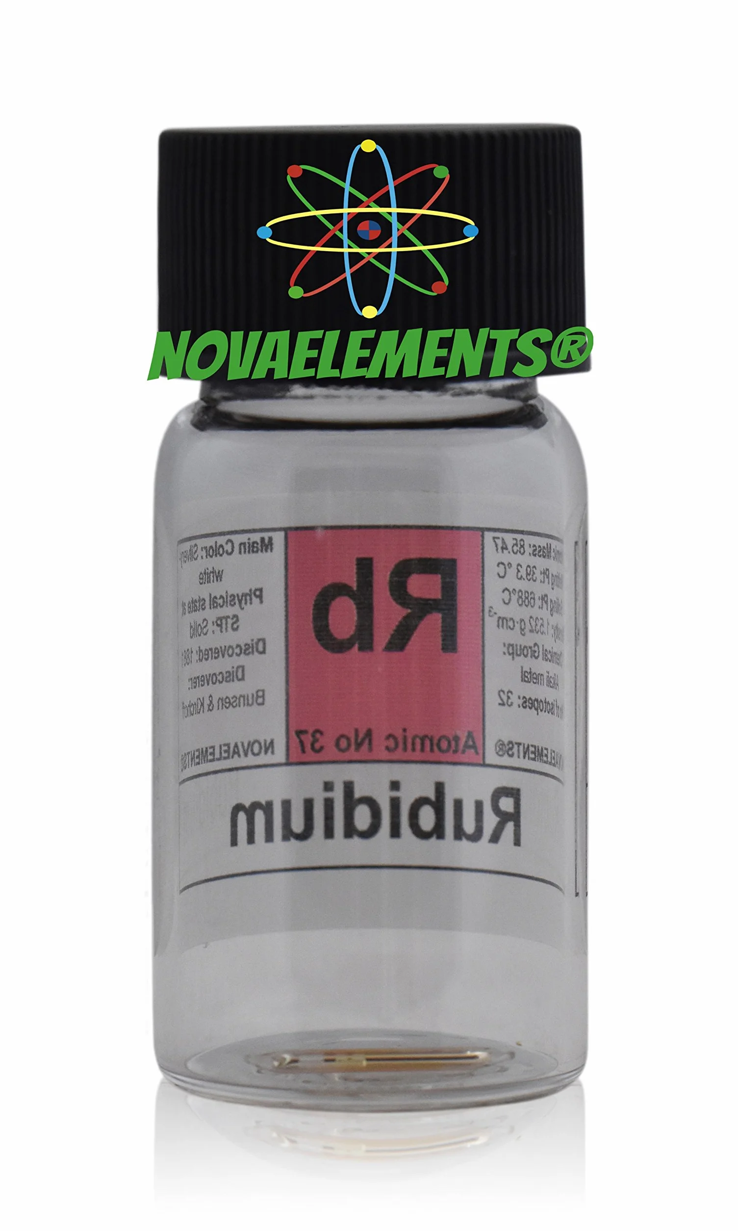 Rubidio elemento 37 Rb, campione puro 20mg in argon sigillato in mini ampolla in fiala di vetro con etichetta