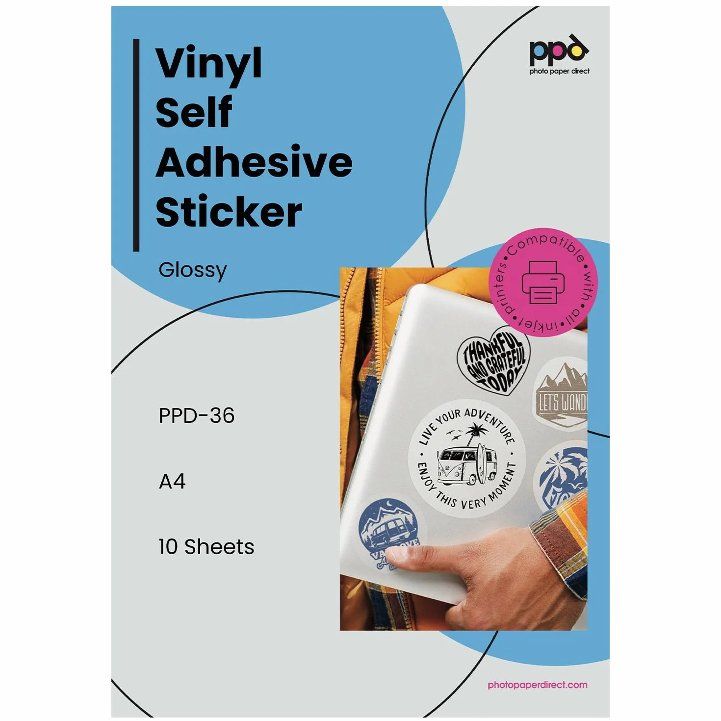 PPD A4 10 Fogli Carta Vinile Adesiva Lucida per Stampanti Inkjet - Sticker Bianco