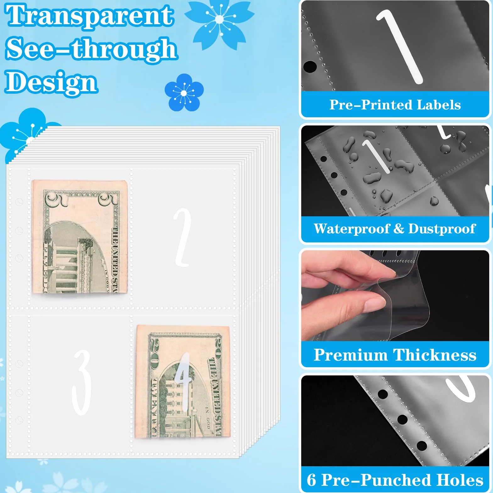 A5 Agenda Risparmio Soldi con Buste Porta Soldi e Tracker Della Sfida, Budget Binder per Risparmia Denaro Challenge - Blu