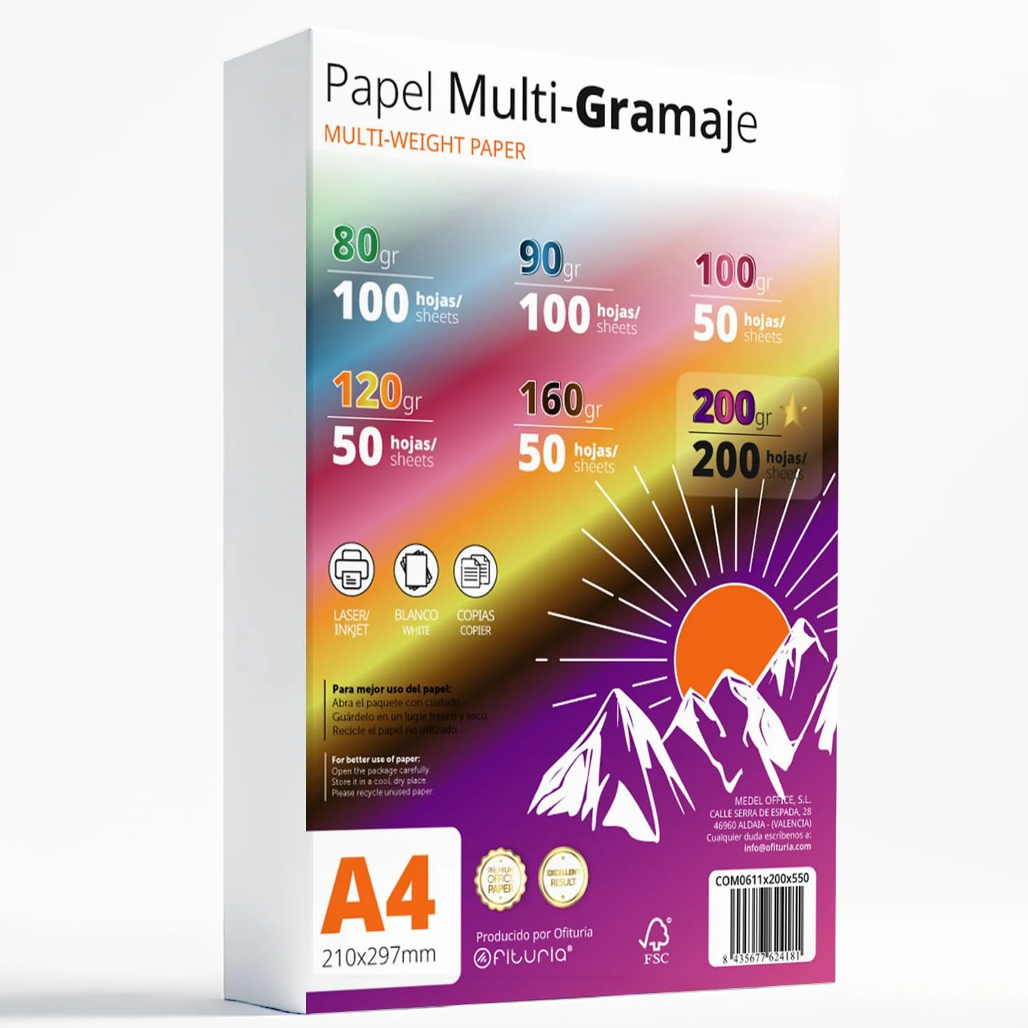 Risma di Carta A4 Bianca, Carta Multi-Grammi per Fotocopie, Scrivere, Disegnare o Lavoretti Manuali, Carta A4 per Uso Domestico, Scolastico o Aziendale - Ofituria (Multi-Grammi 200gr+)