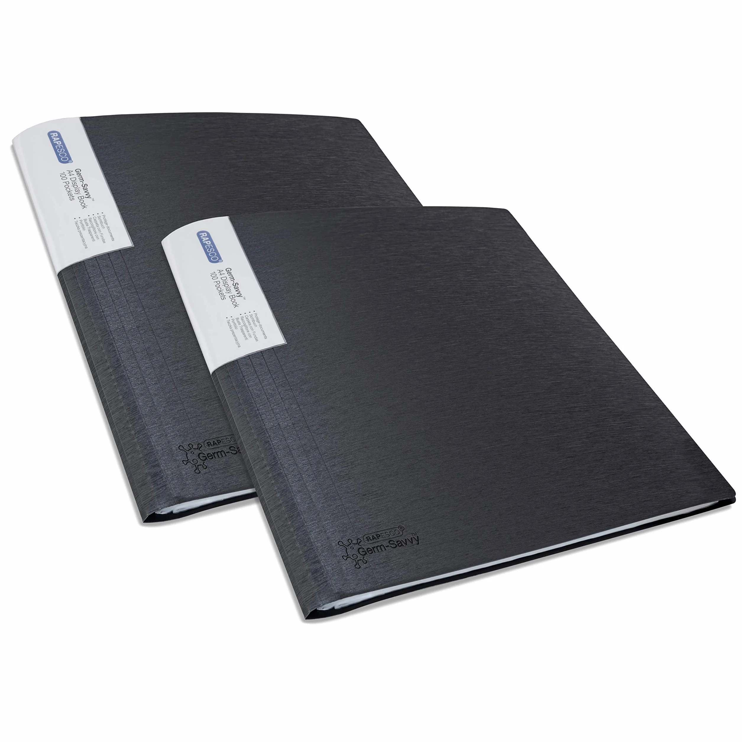Rapesco Portalistino Cartella Presentazione A4 Antibatterica 100 Tasche Nero 2 Pezzi