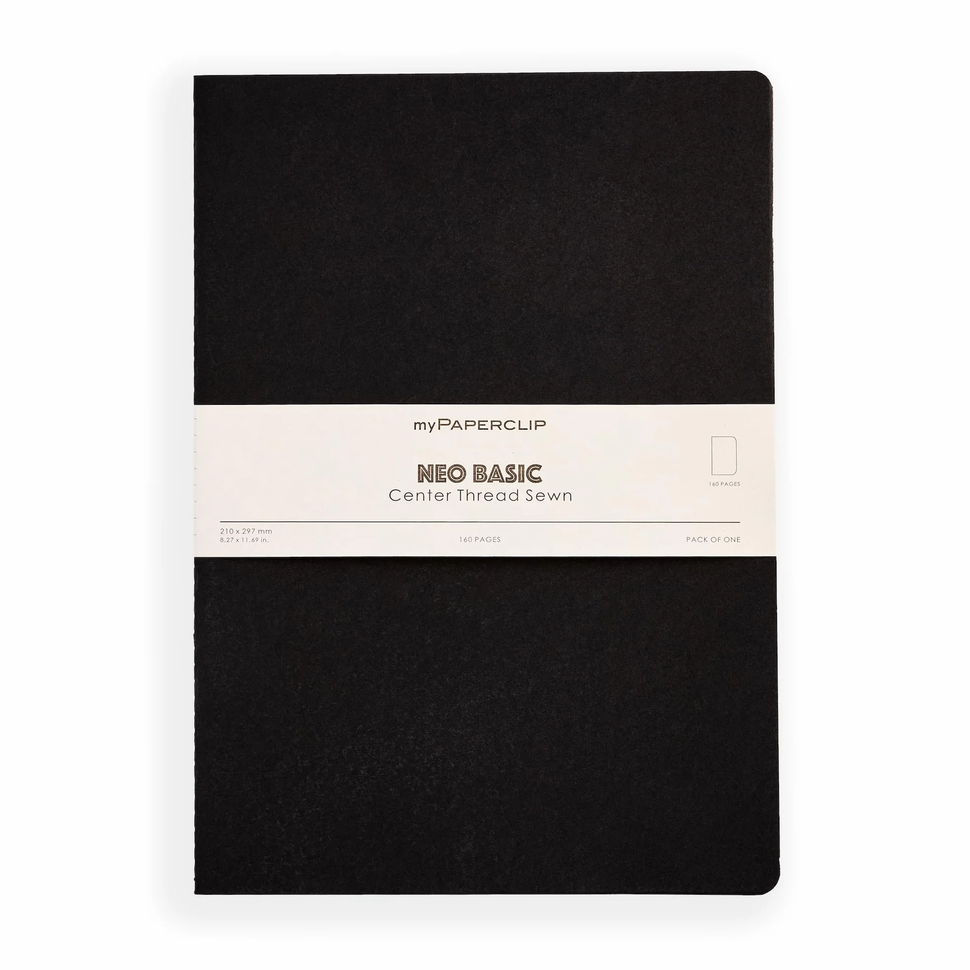 myPAPERCLIP NeoBasic - Taccuino formato A4, 160 pagine, 80 g/m², copertina morbida 250 g/m², formato A4 (21 x 29,7 cm), nero