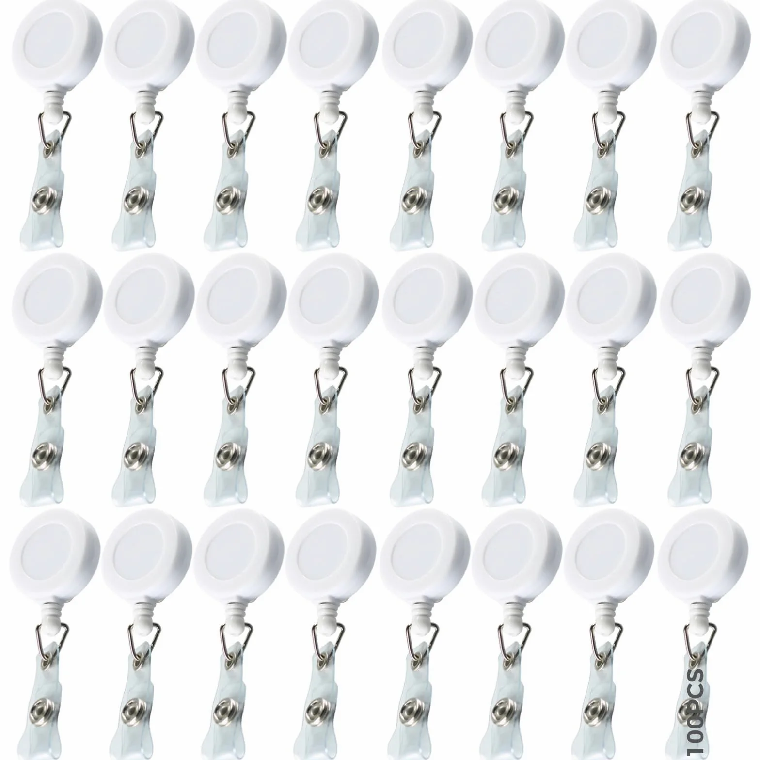 Porta badge con clip in metallo, rotoli bianchi per badge, chiavi, carte, targhette, cordino estraibile da 86 cm, confezione bulk