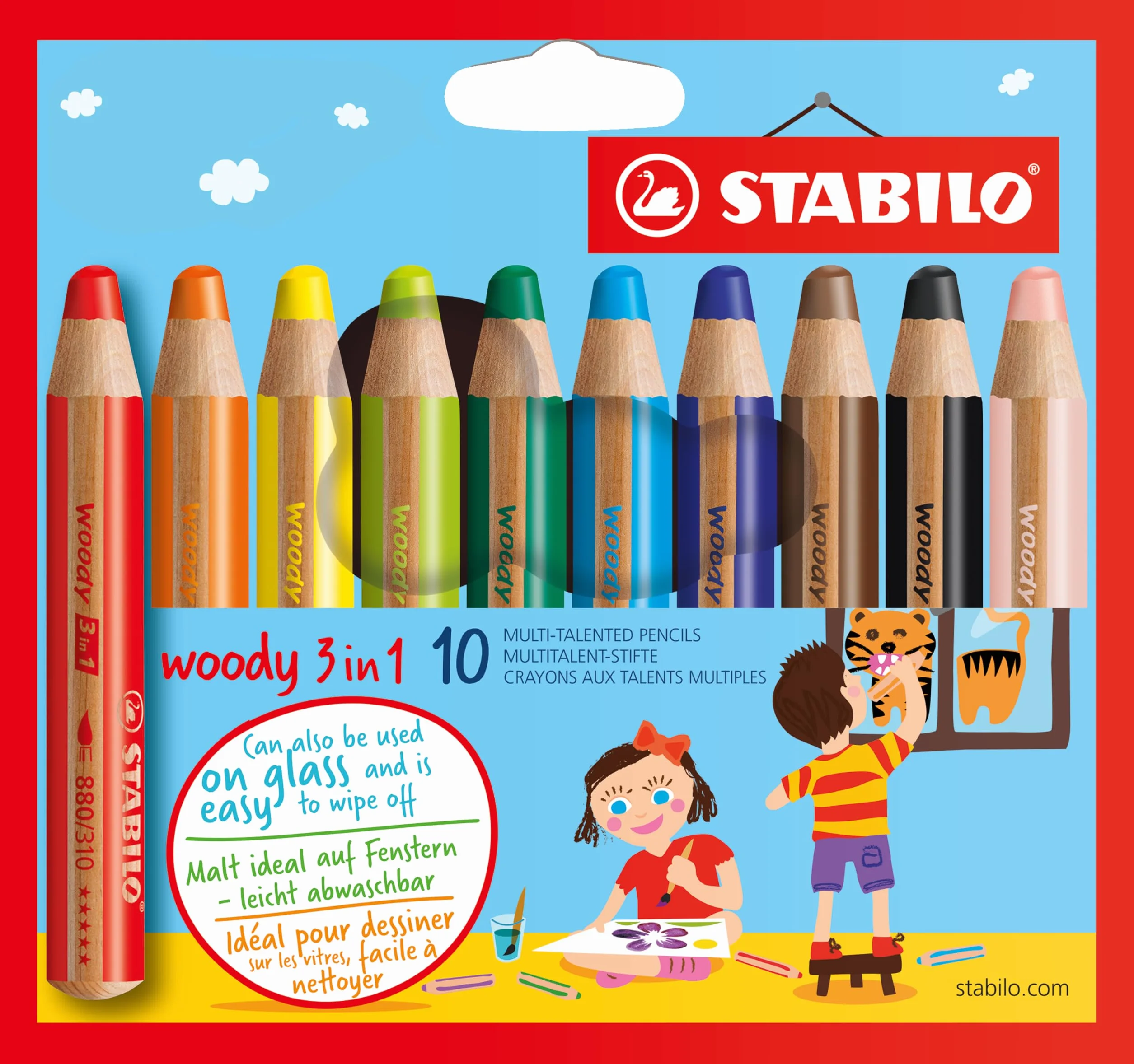 STABILO woody 3 in 1 Matita colorata Multi-Funzione Astuccio da 10 Colori assortiti