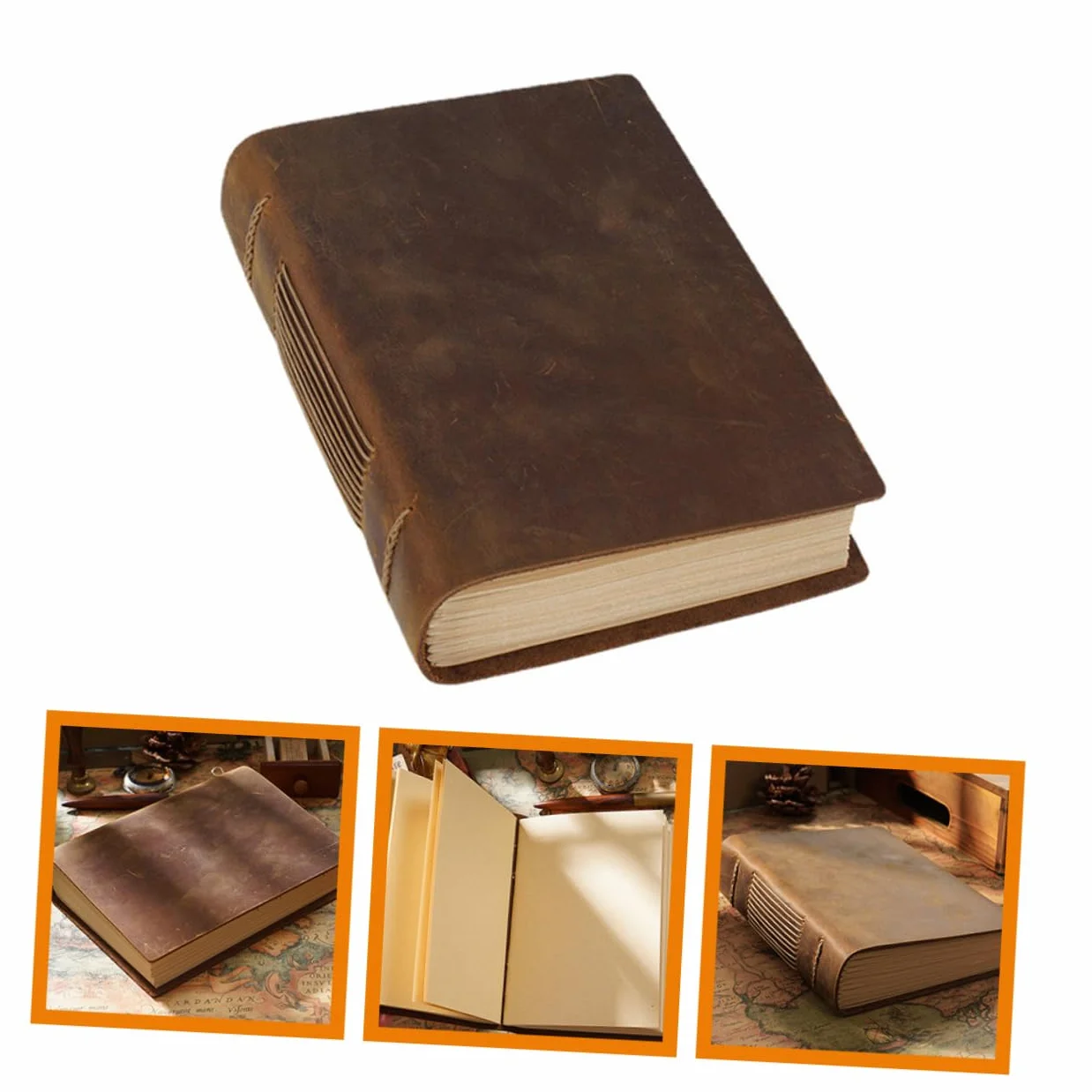 NUOBESTY Quaderno Diario in Pelle Vintage Marrone Copertina Spessa | Carta Interna Ispessita, Finitura Testurizzata, Stile Semplice per Studenti e Insegnanti