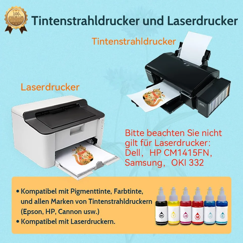TransOurDream VERA pellicola di trasferimento a getto d'inchiostro/laser DIN A3 10 fogli + 1 carta in silicone per magliette tessuti leggeri