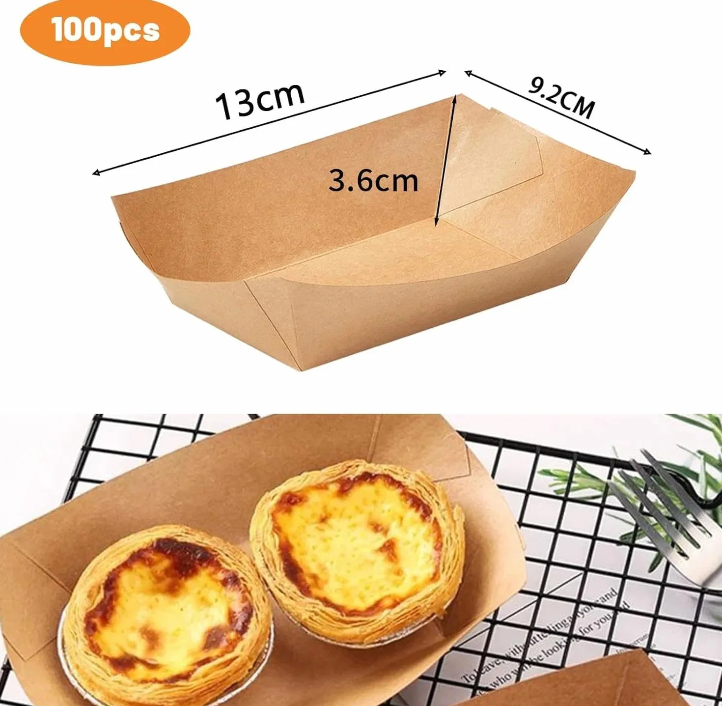 Barchette Finger Food Monouso 100 Pezzi, Vaschette Cibo in Cartone Kraft Biodegradabile 12,5 x 8,3 x 3,6 cm