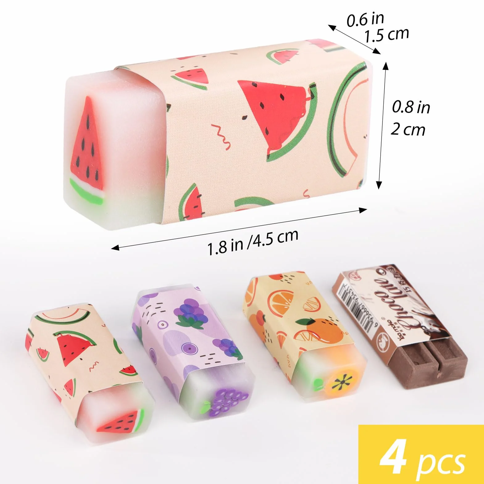 Gomma da Cancellare Profumata Frutta 4Pz Materiale Scolastico Cancelleria Regalo Natale