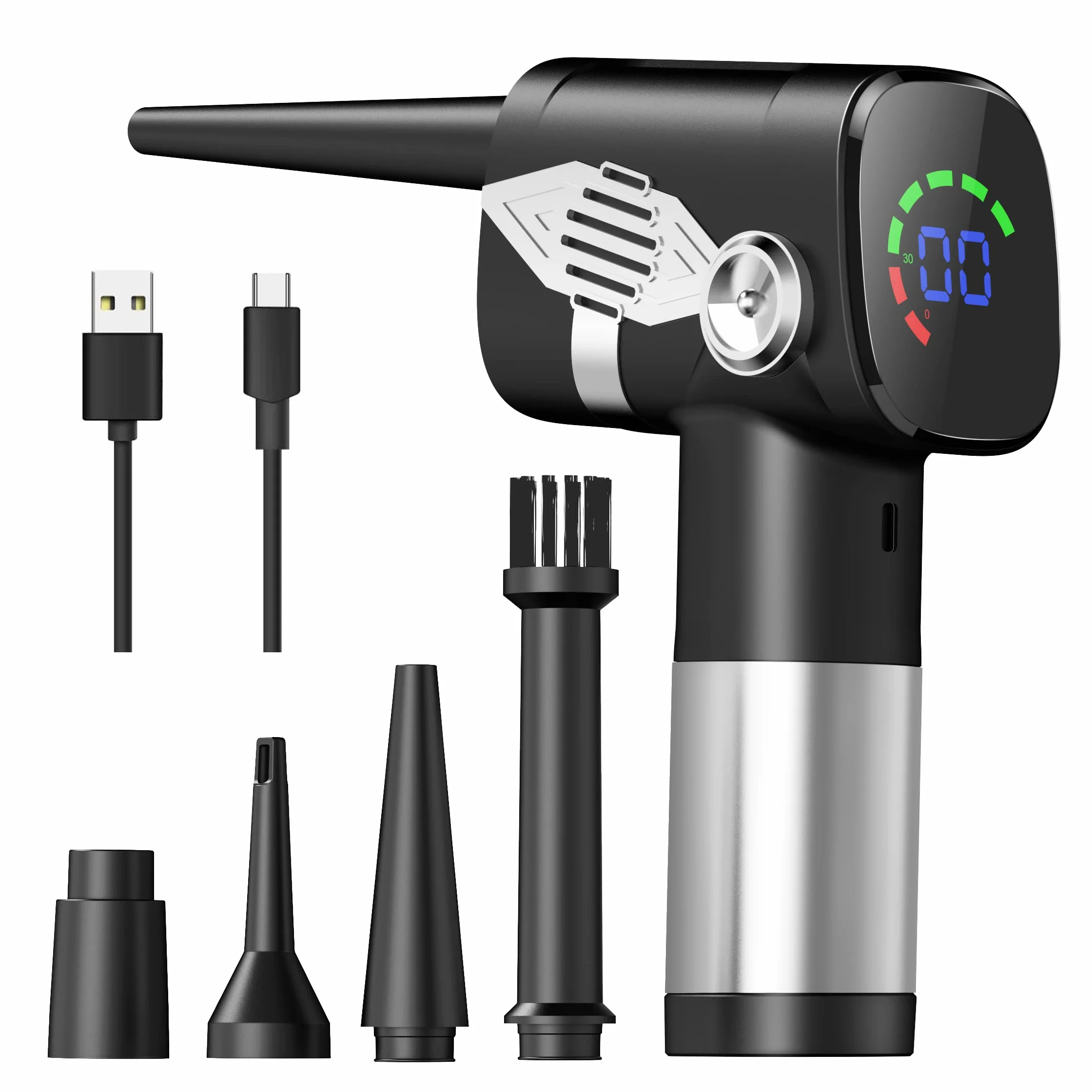 Elettrico Rimuovi Polvere, 3 Velocità Aria Compressa Elettrico Portatile 41000 Giri/Min Rimuovi air duster con LED, Polvere Aria Compressa Senza Fili per Pulizia PC, Tastiera, Auto ed Casa