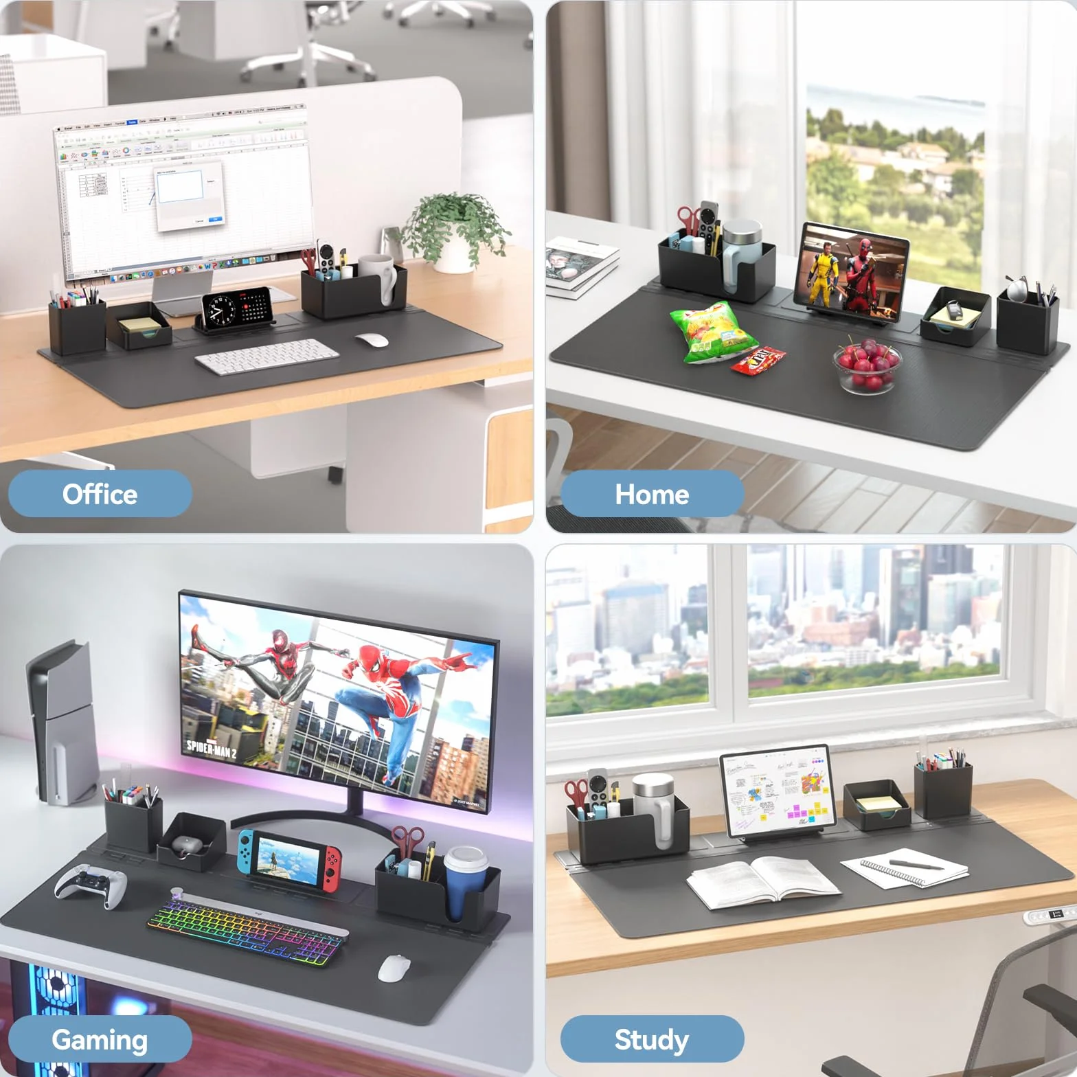 KDD Sottomano Scrivania Set Organizer Magnetici Tappetino Mouse Grande Supporto Telefono Portabicchieri Portapenne Contenitore Portacarte Gaming Ufficio Casa
