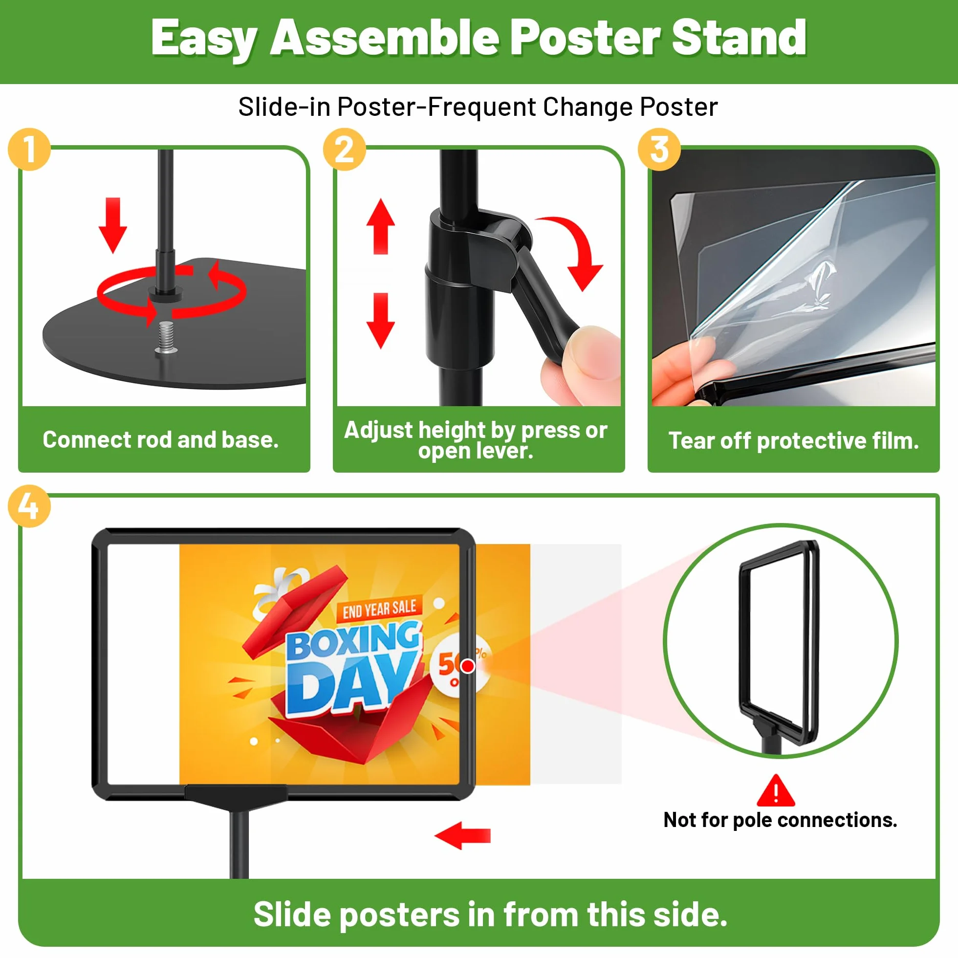 Confezione da 8 Supporti per Cartelli per Esposizione A4, Supporto Regolabile per Poster da Tavolo e Pavimento, Supporto per Cartelli da Pavimento, Supporti per Segnaletica in Metallo per