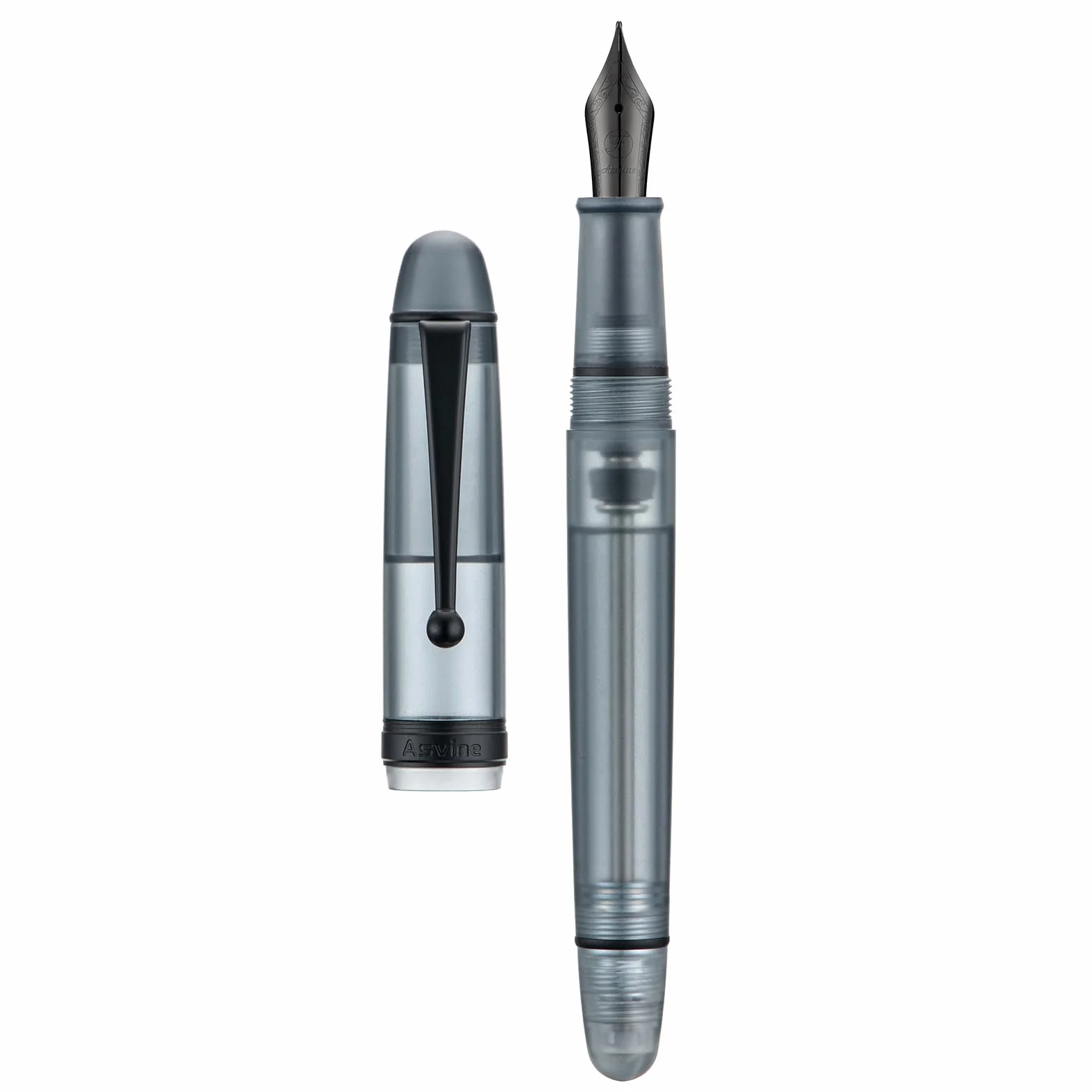 Asvine V126 Penna stilografica riempimento sottovuoto pennino fine acrilico nero opaco grande capacità custodia regalo