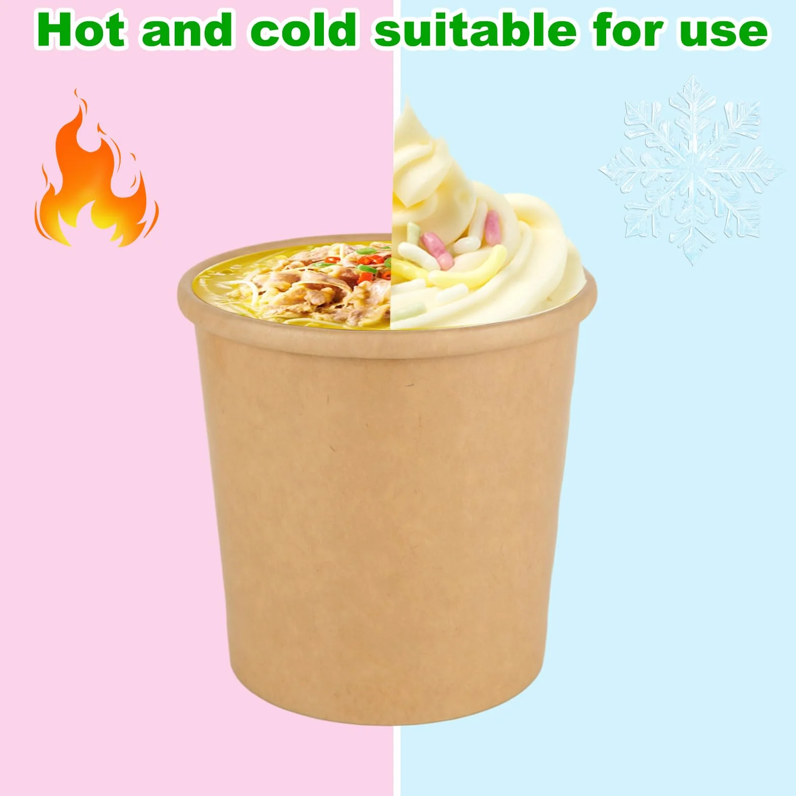 Tazze da Zuppa usa e getta Kraft 350 ml con Coperchio, Ciotole di Carta da Asporto