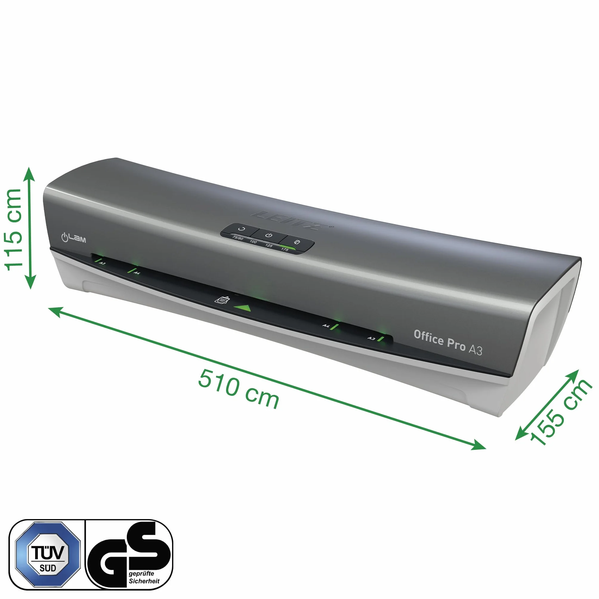 Leitz iLAM Office Pro Plastificatrice A3 ? Riscaldamento ultra-rapido in 1 min, 75-125 mic, anti-inceppamento, spegnimento automatico, include 5 pouch A4 per plastificazione, grigio-bianco, 75180084