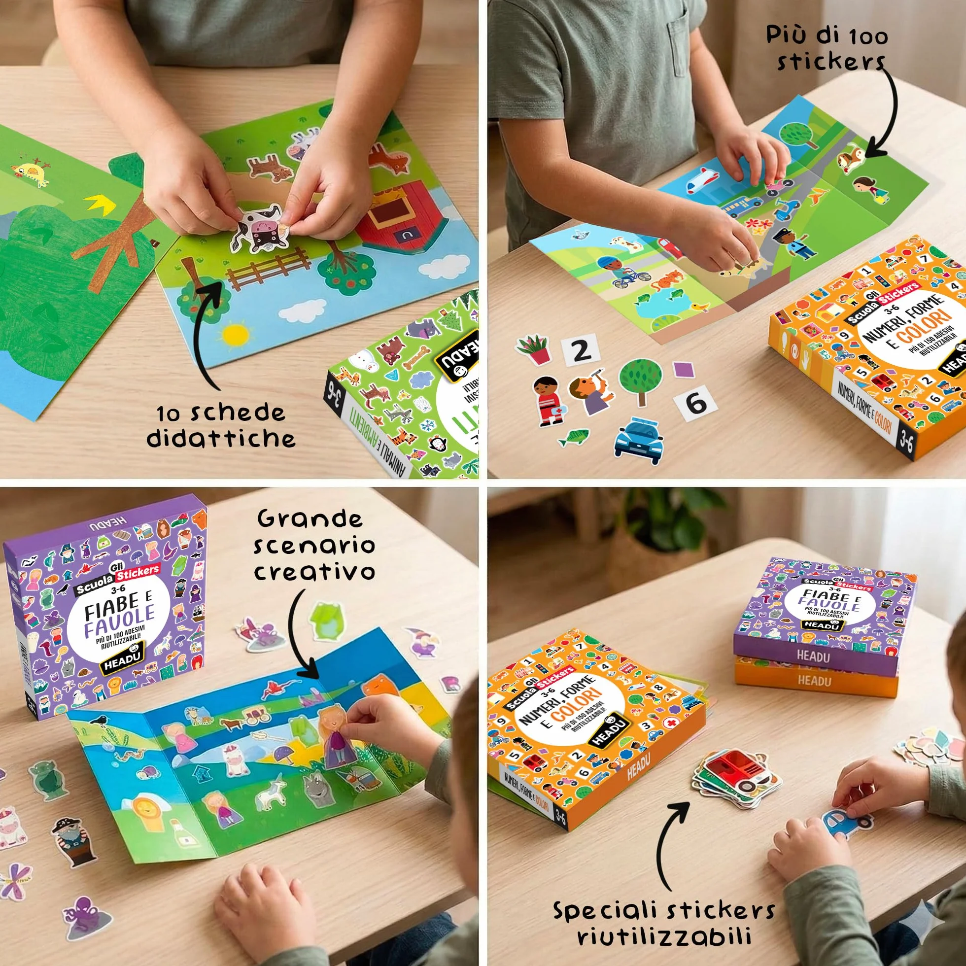 HEADU Scuola Stickers Fiabe e Favole Oltre 100 Stickers Riutilizzabili Giochi Educativi Bambini 3-6 Anni