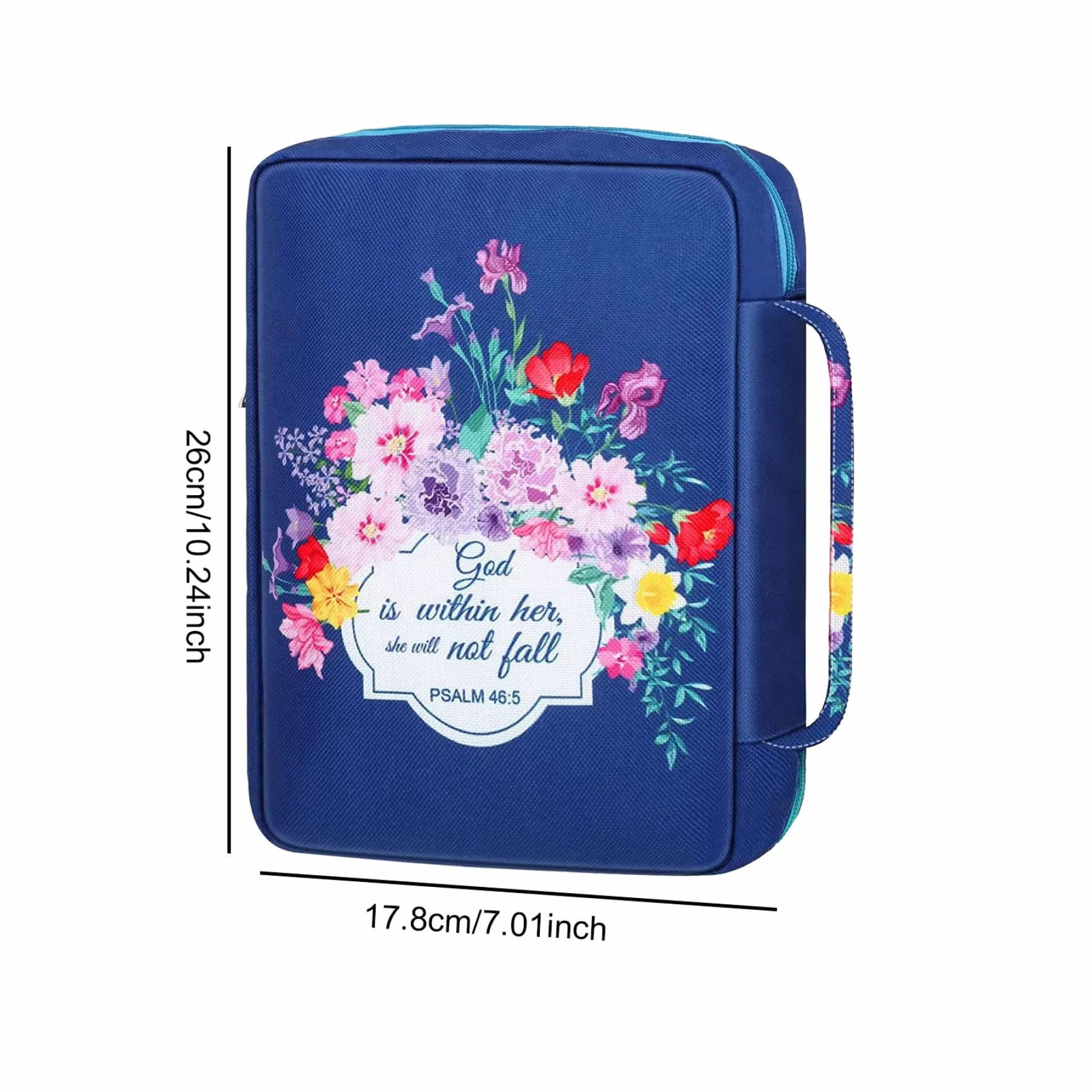 Custodia per Bibbia Donna 25,4 x 17,8 cm Oxford Tessuto Cerniera Floreale Blu