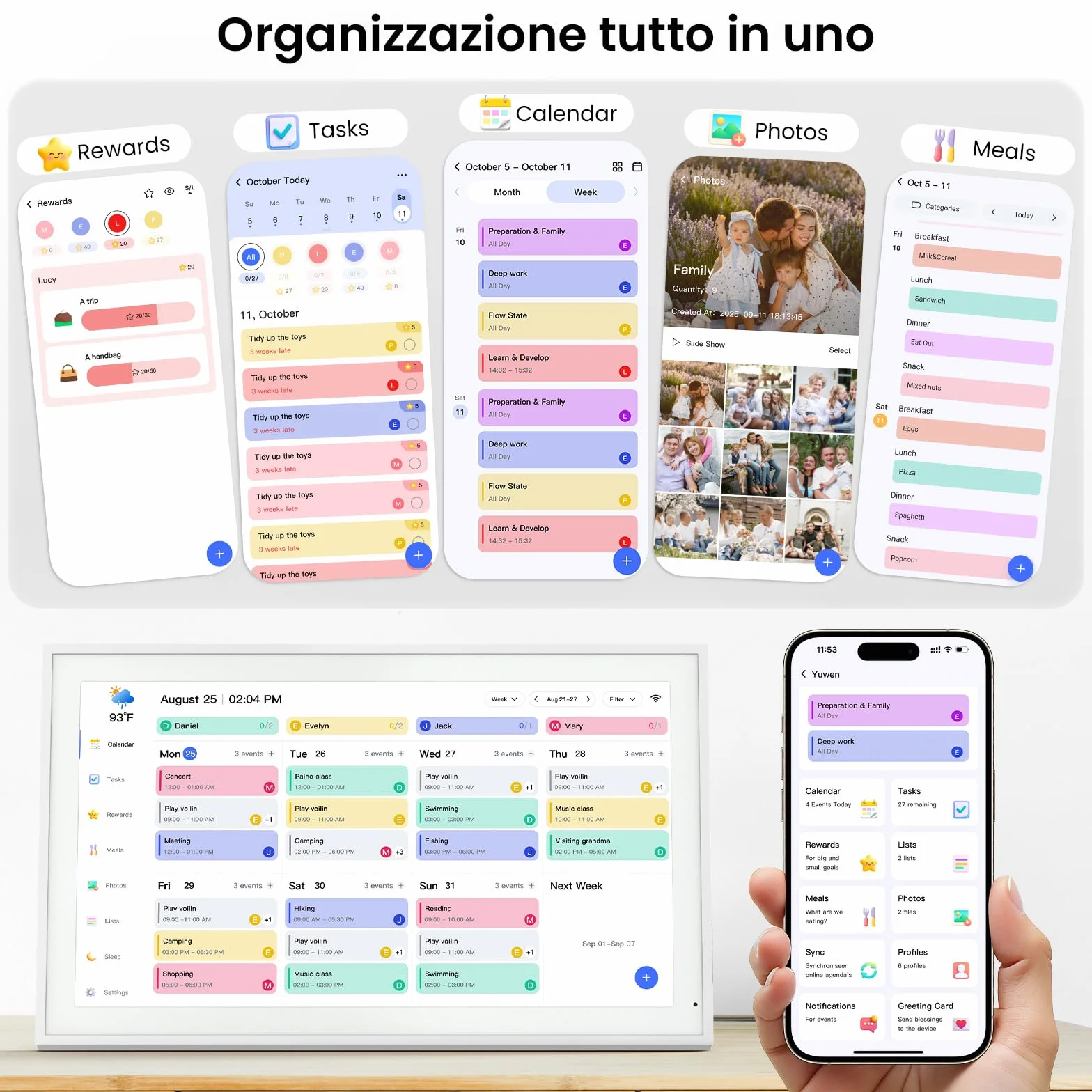 NEWYES 2026 Calendario Digitale da Parete 15,6", Agenda familiare interattiva con touchscreen, Organizzatore e Planner Familiare con Display IPS Full HD 1920×1080, Ideale per Regali e la Casa