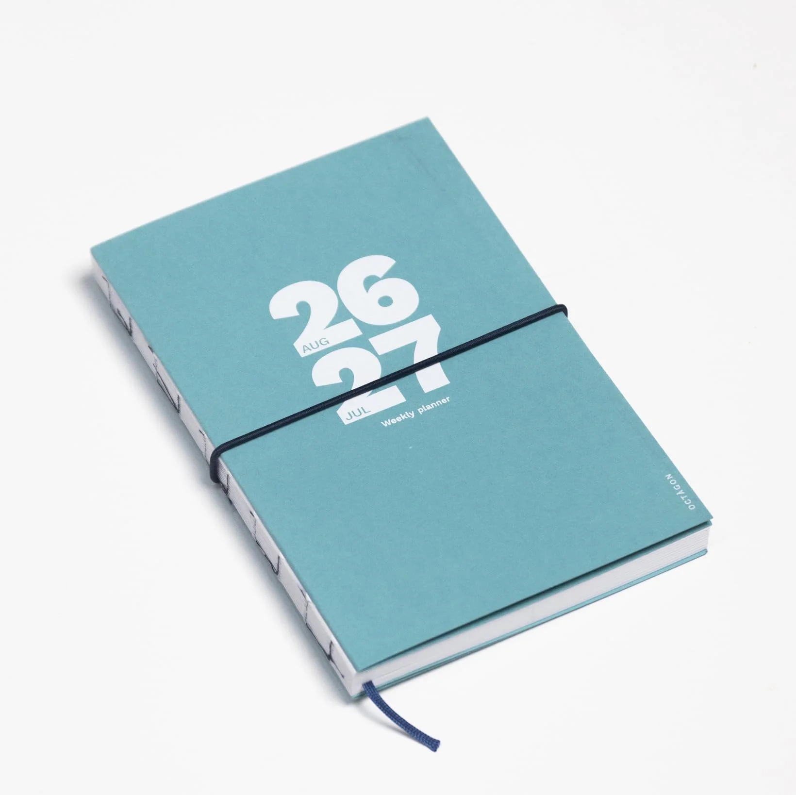 Octàgon Design - Agenda settimanale 2026-2027, rilegatura dorso esposto, 12 mesi, agosto 2026 - luglio 2027, dimensioni simili a A5 (13,5 x 20 cm), colore blu caraibico