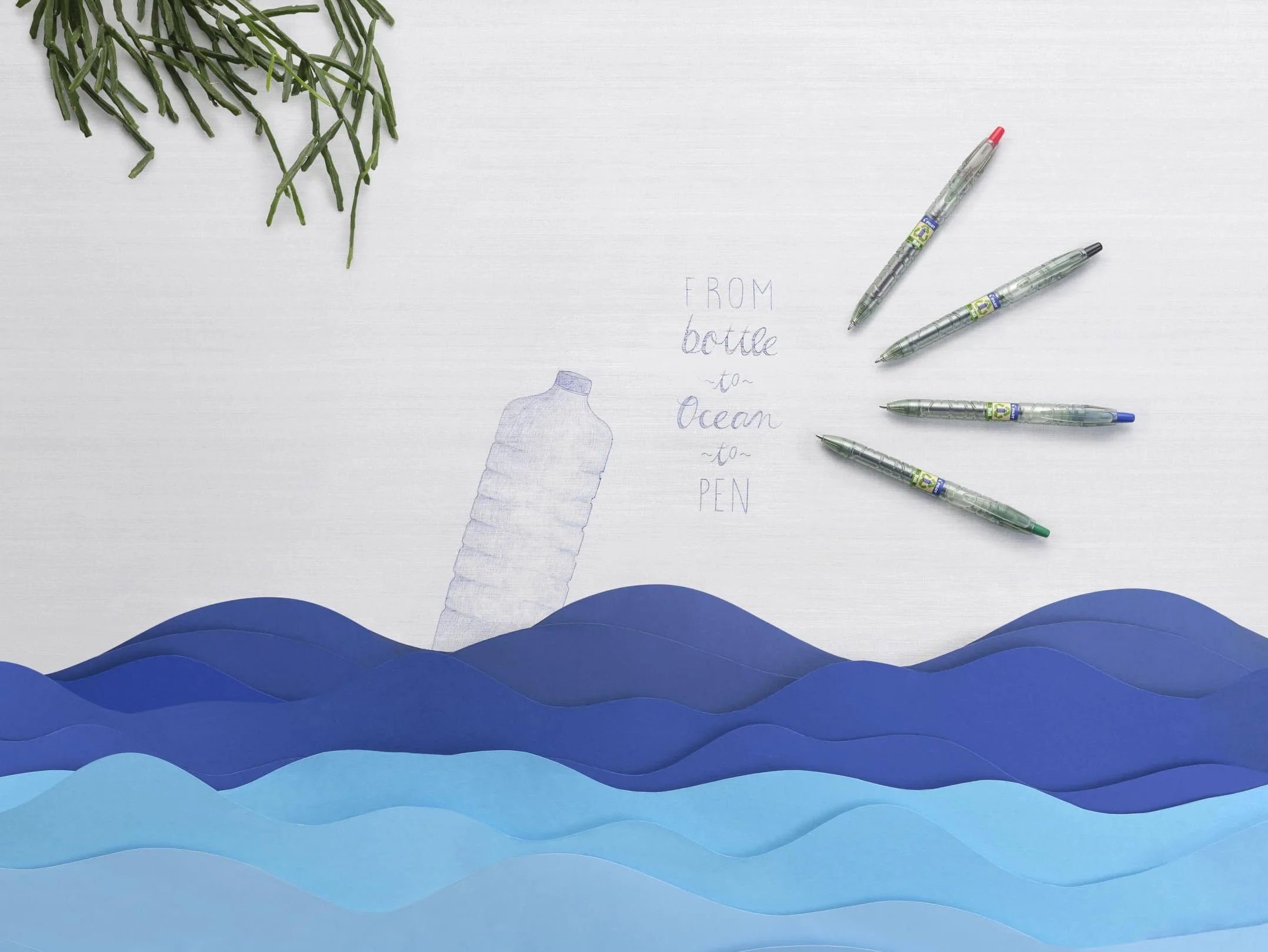 Pilot B2P Ecoball Penna a Scatto Ecologica 86% Plastica Riciclata Confezione da 4 Punta Media Nero Blu Rosso Verde