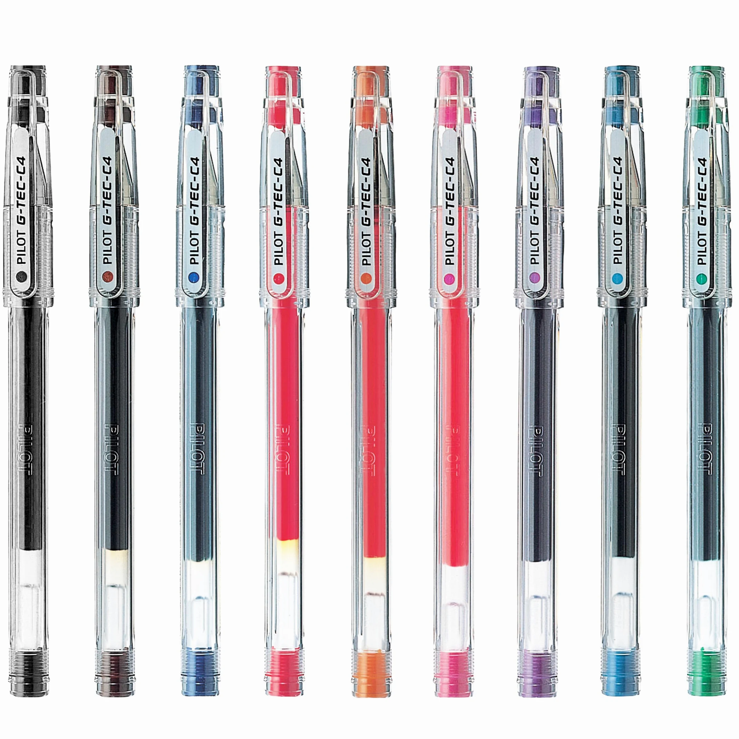 PILOT G-Tec C4 - Penna a sfera con inchiostro gel, punta da 0,4 mm, tratto da 0,2 mm, confezione da 9 colori