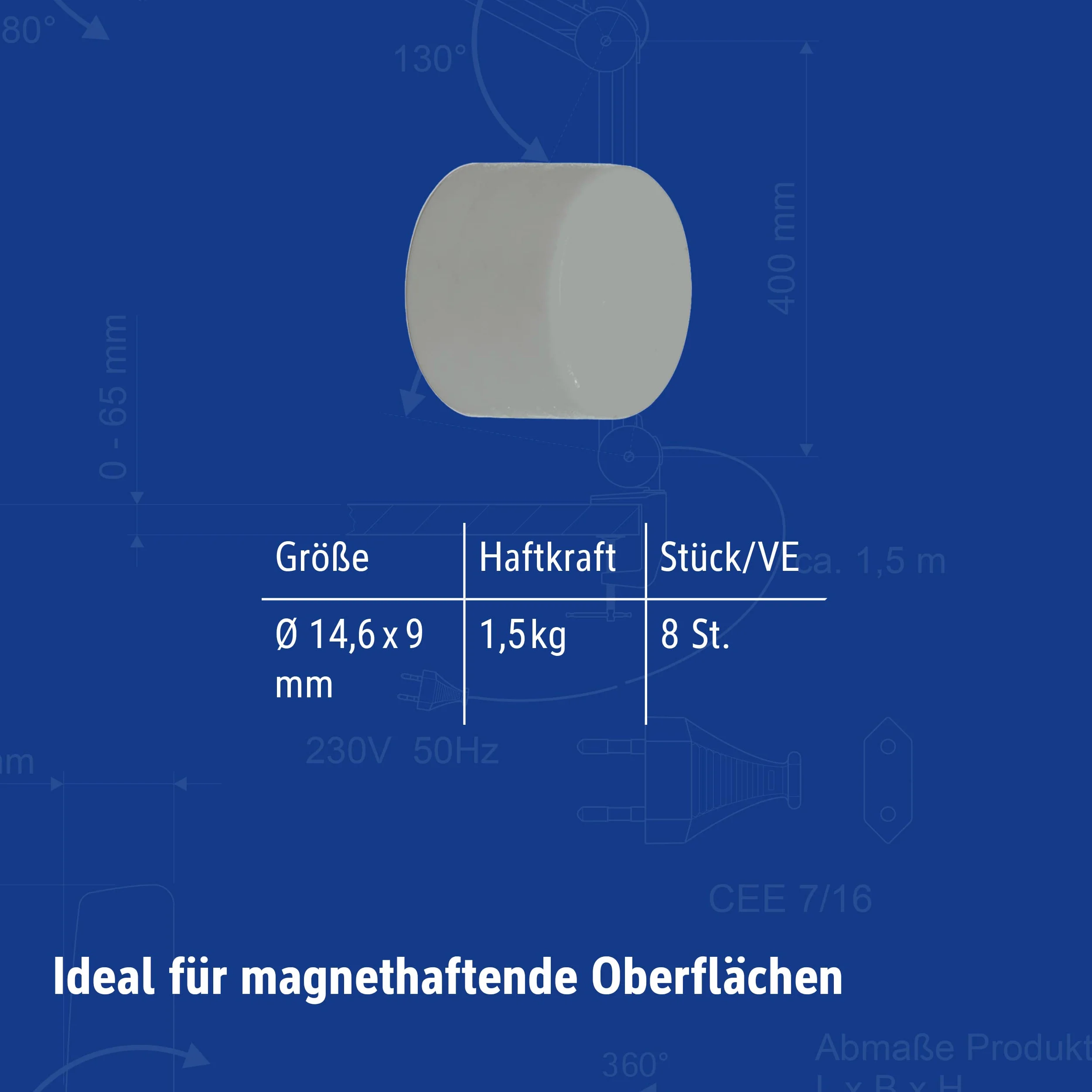 MAUL Magnete al neodimio, Ø 15 x 9 mm, confezione da 8 pezzi, per un uso versatile, magnete rotondo con design elegante e moderno, magneti forti per lavagna magnetica, nastro magnetico, colorato