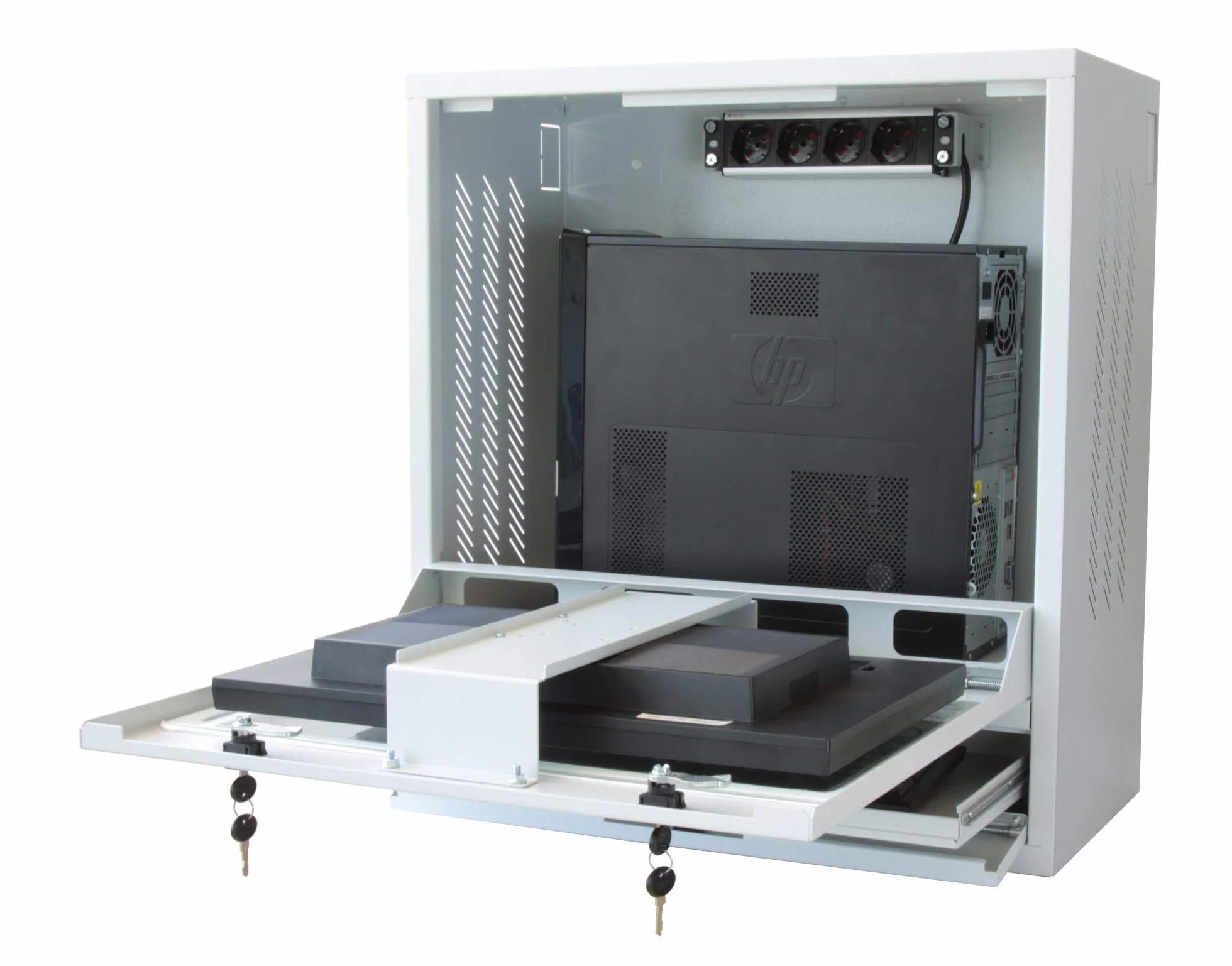 Techly Professional 104899 Armadio di Sicurezza per PC, Monitor LCD e Tastiera Bianco Bianco