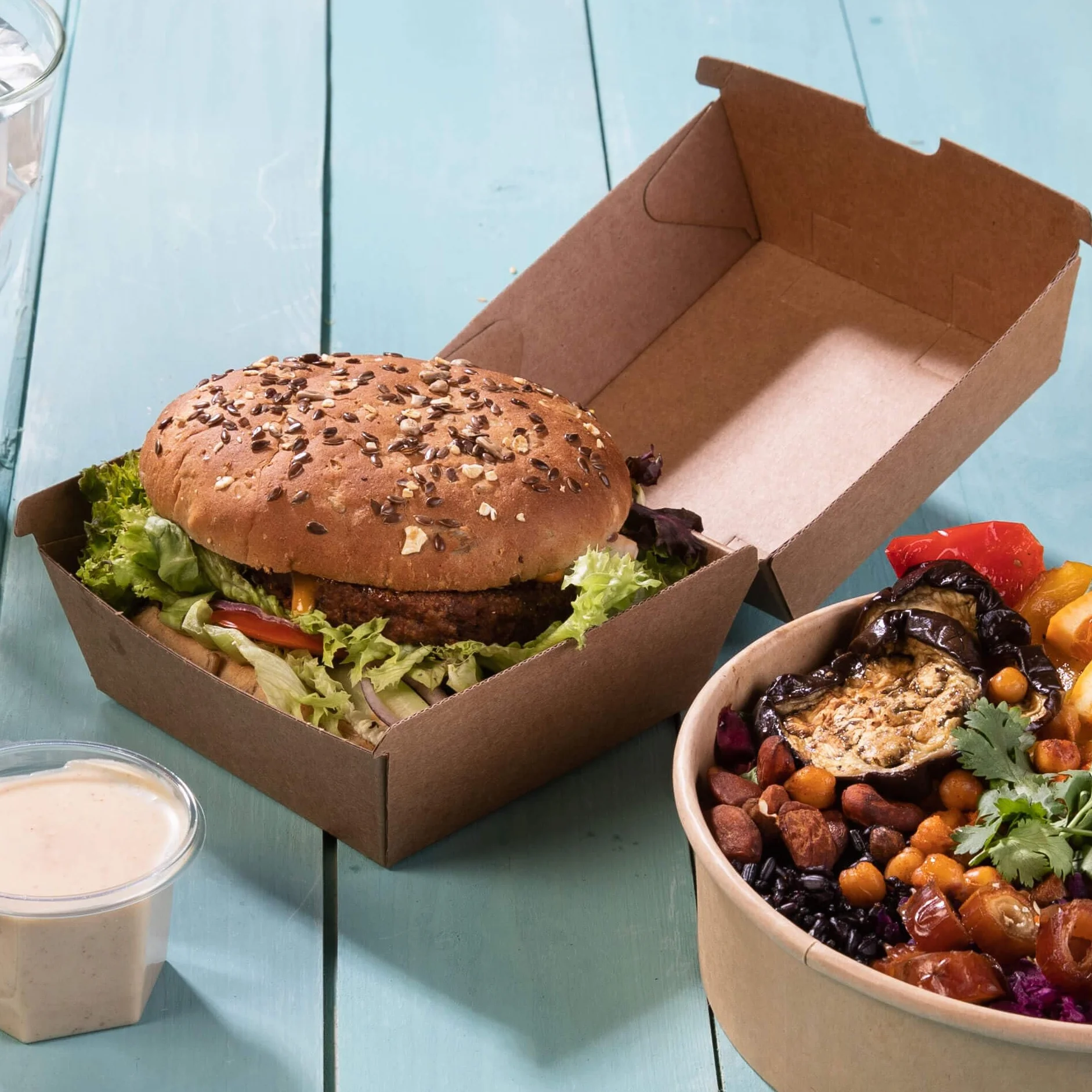 BIOZOYG Take Away Burger Box 50 pezzi resistente hamburger box con coperchio alto a cerniera in cartone kraft 13 x 14 x 8 cm biodegradabile