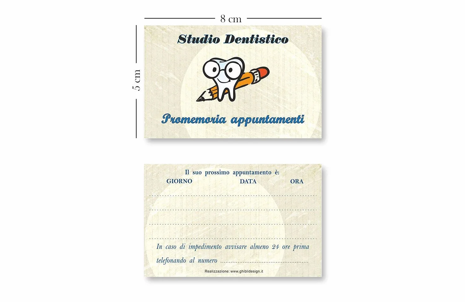 GHIBLI 500 Biglietti Appuntamento Dentista – Tessere Promemoria Pazienti Studio Odontoiatrico 4 Righe Giorno Data Ora