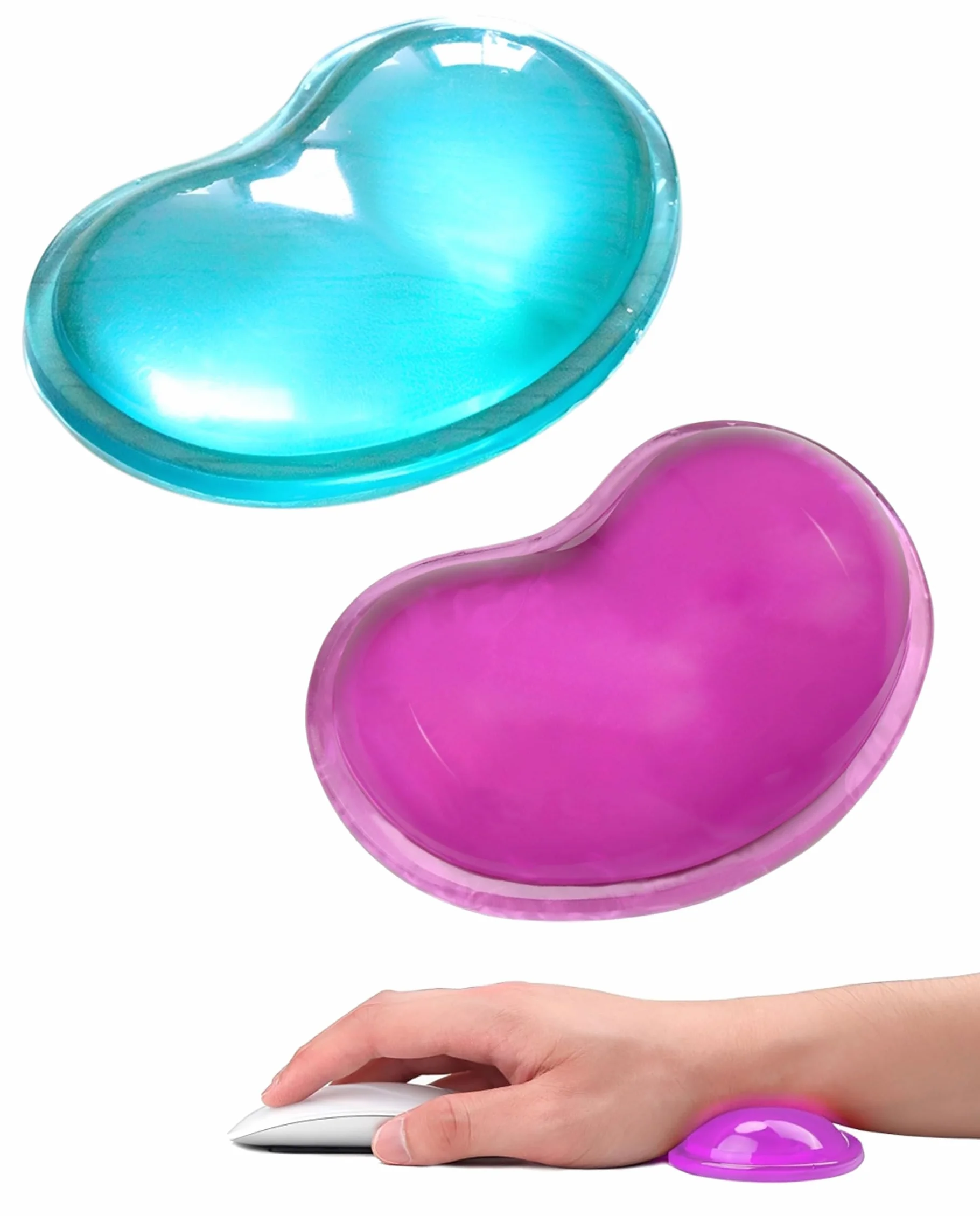 Poggiapolsi Crystals Gel Ergonomico 2 Pezzi, Tappetino Mouse a Forma di Cuore Morbido Cuscino per Polso Viola Verde