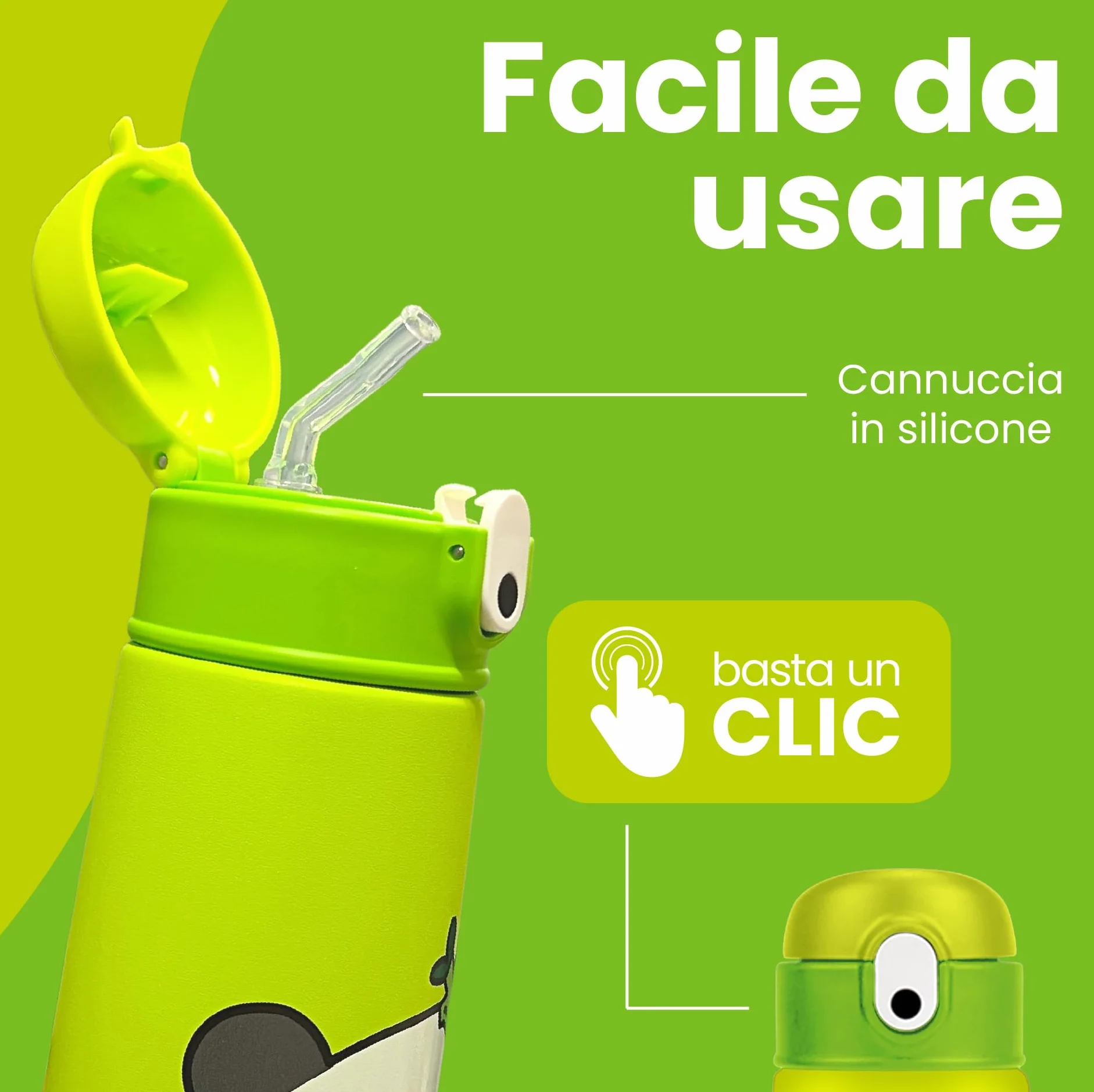 Borraccia termica Tema panda 460ml Acciaio BPA free Cannuccia Mantenimento caldo 12h freddo 24h